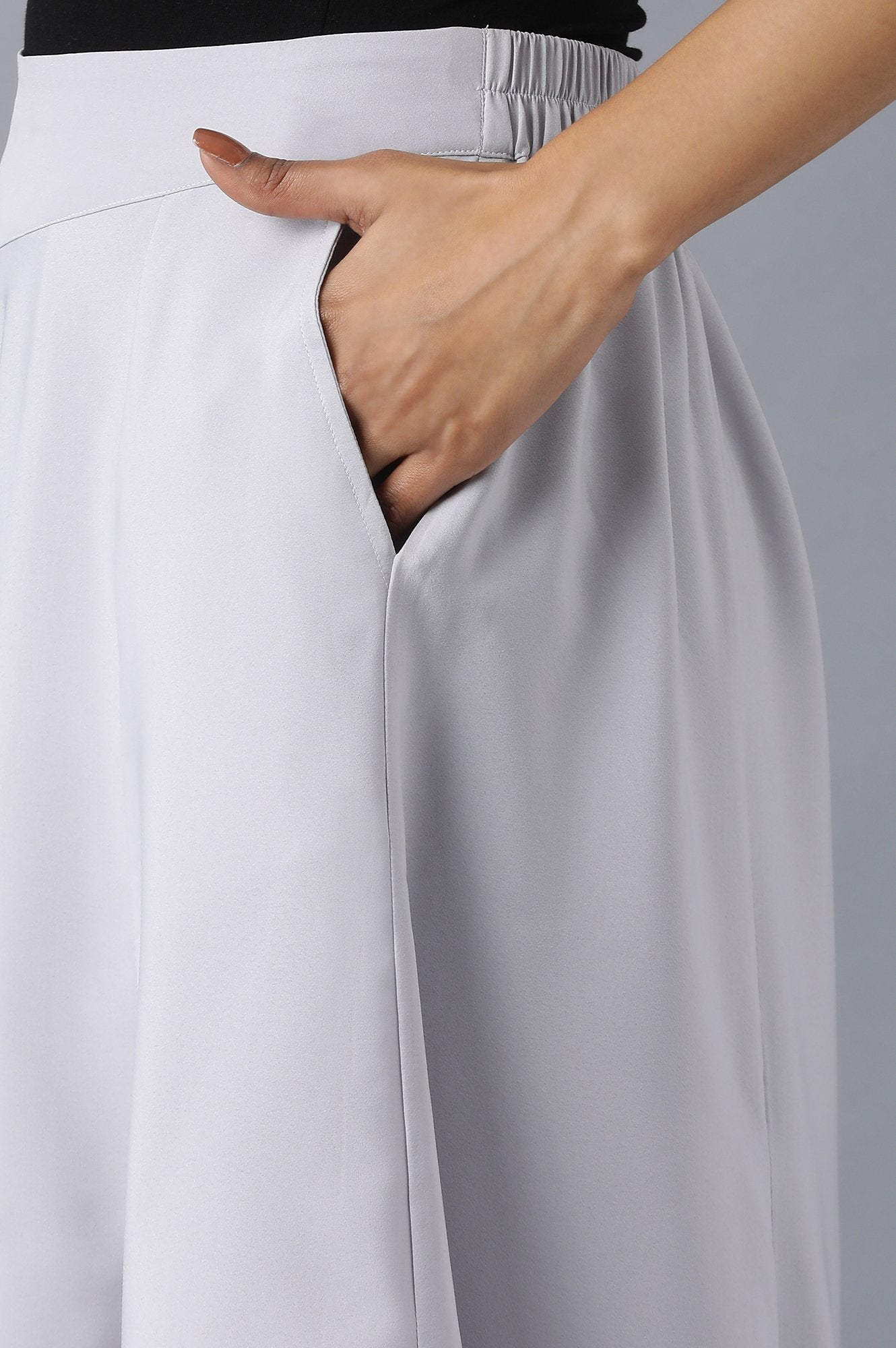 Grey Solid Flared Cotton Palazzo With Slip On Closure