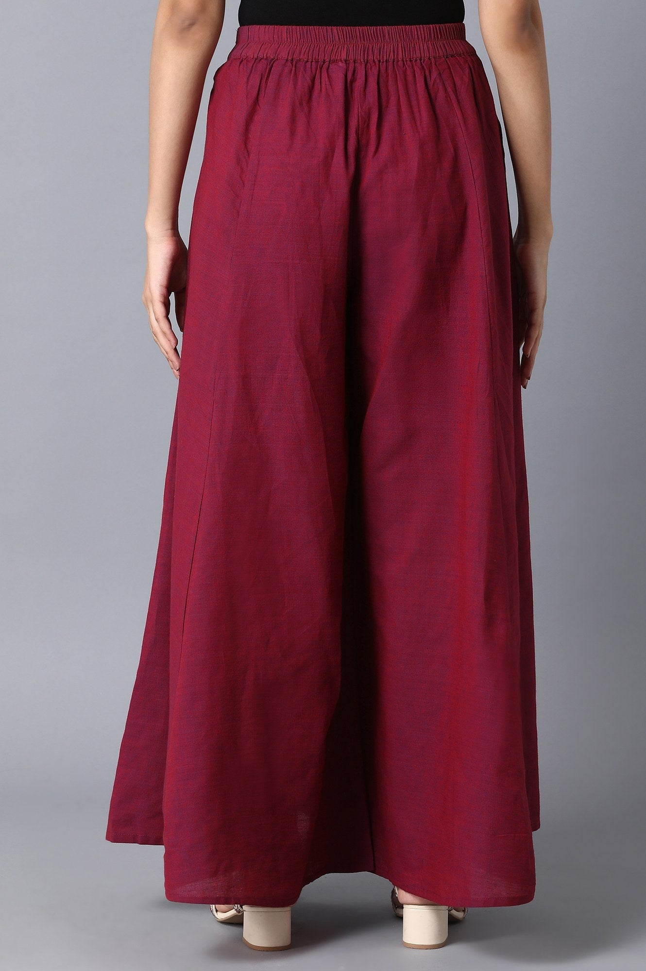 Purple Solid Flared Cotton Palazzo With Elasticated Waist
