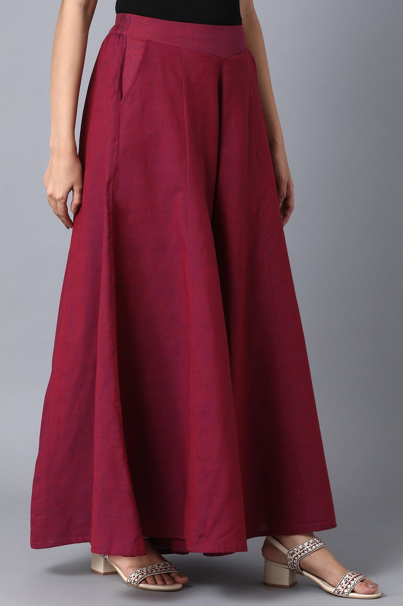 Purple Solid Flared Cotton Palazzo With Elasticated Waist