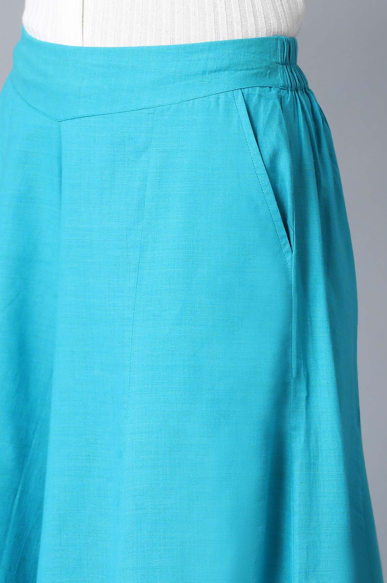 Blue Solid Flared Cotton Palazzo With Elasticated Waist