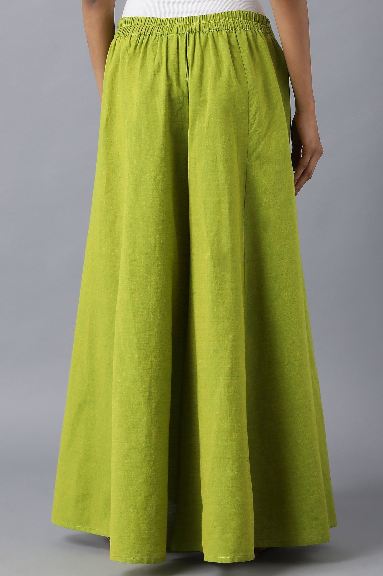 Muted Sage Green Solid Flared Cotton Palazzo With Elasticated Waistband