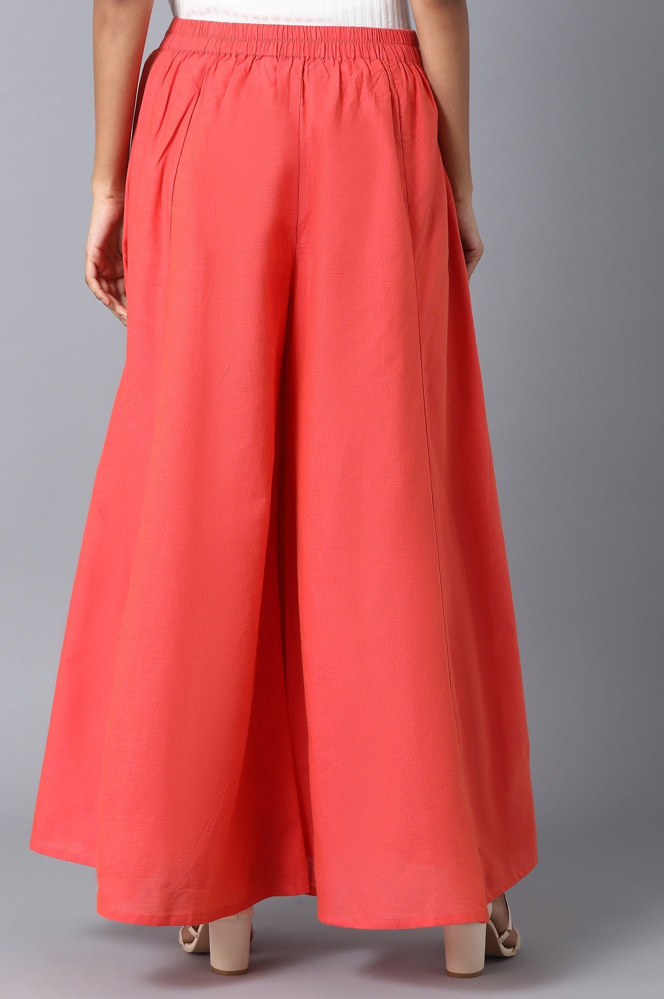 Coral Solid Flared Cotton Palazzo With Elasticated Waistband