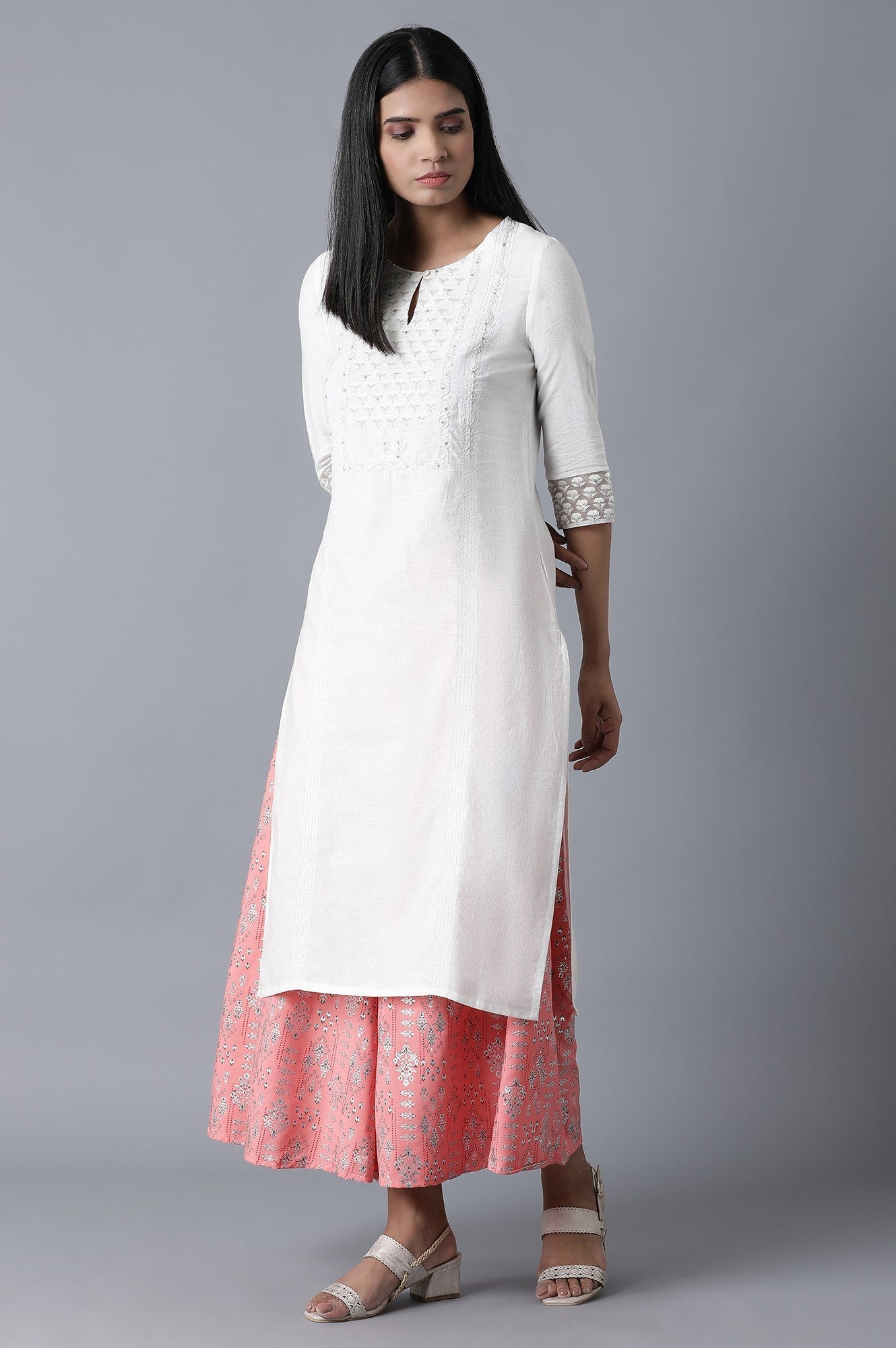 Pink Floral Printed Flared Cotton Palazzo With Elasticated Waistband