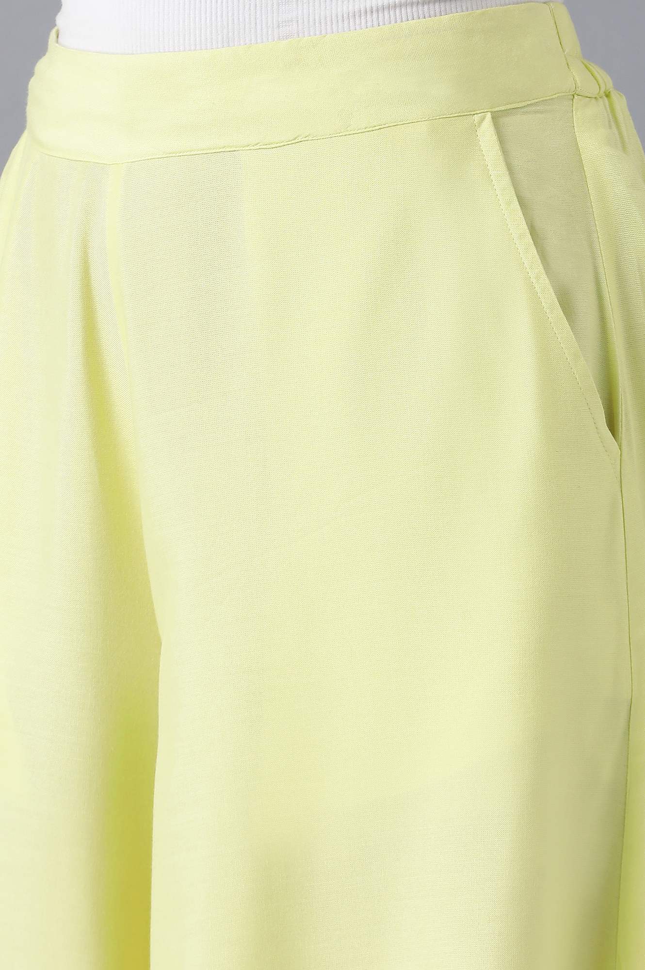 Yellow Solid Flared Cotton Palazzo With Elasticated Waistband