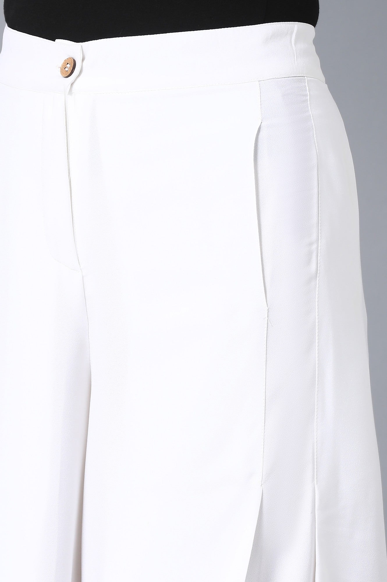 White Solid Flared Woven Palazzo With Front Zip