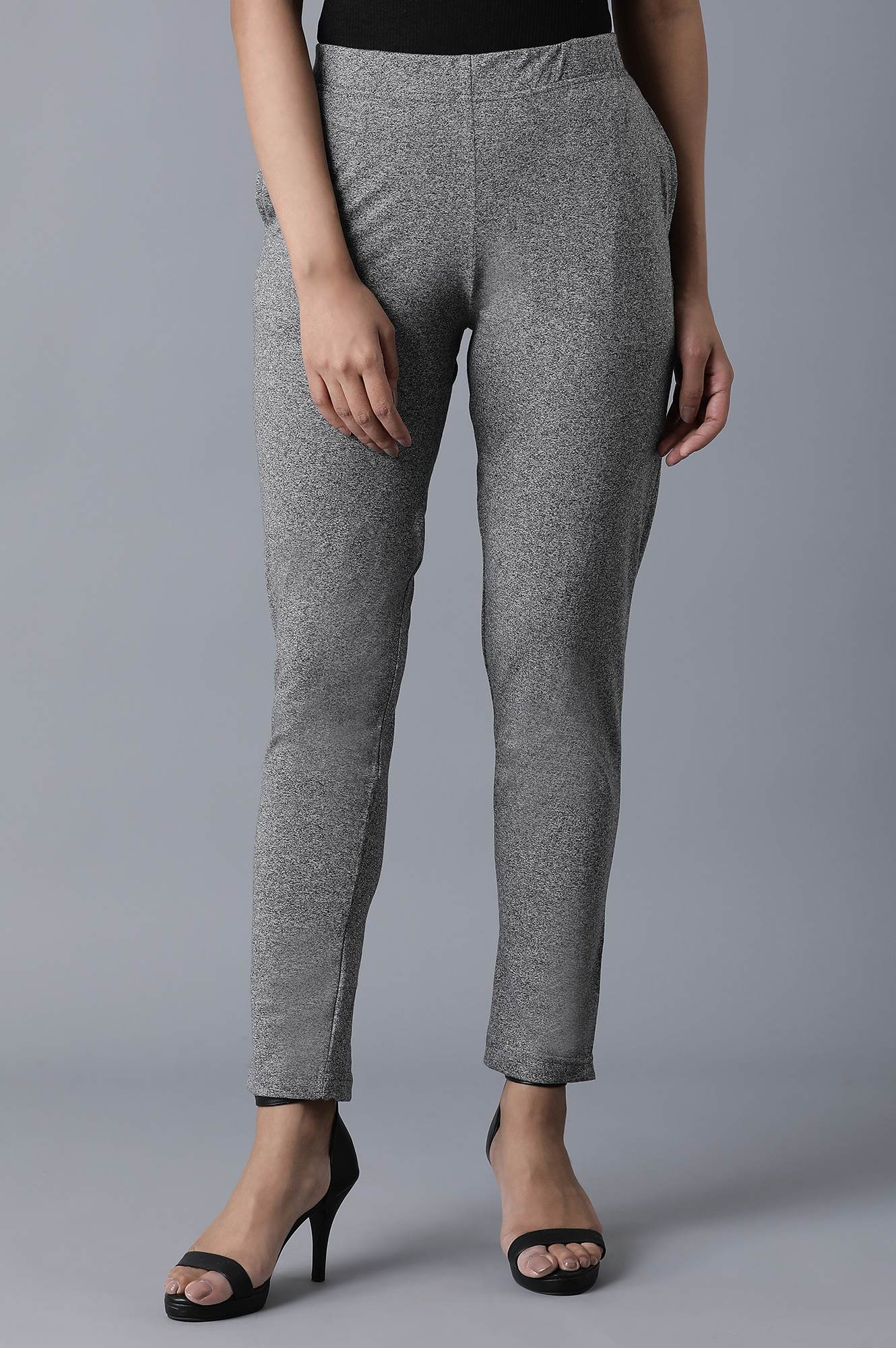 Grey Solid Straight Fit Cotton Palazzo With Elasticated Waist