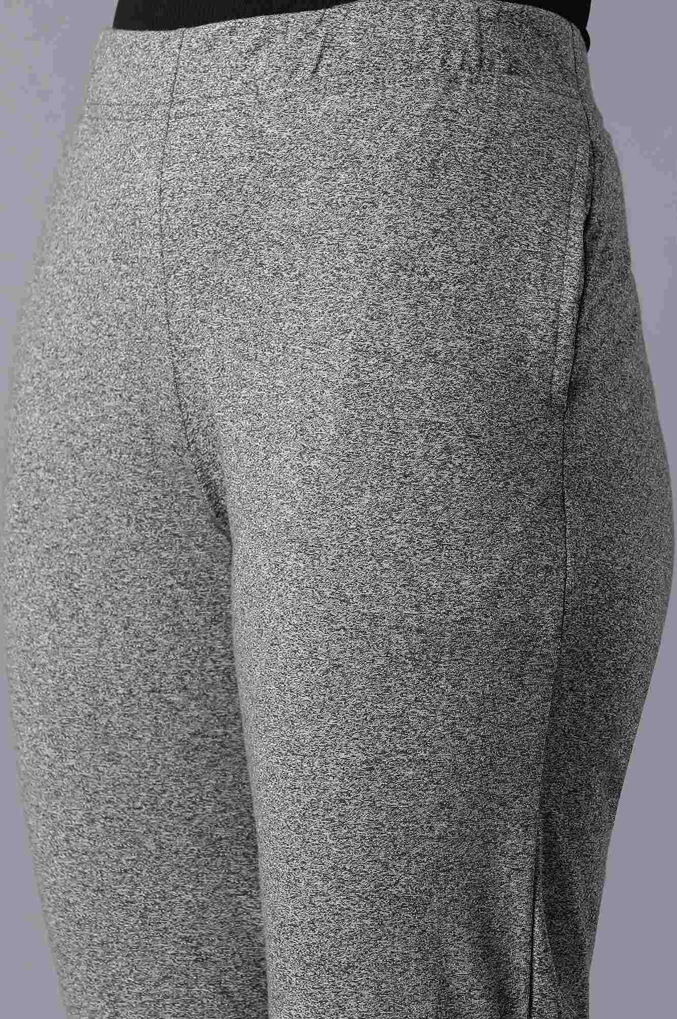 Grey Solid Straight Fit Cotton Palazzo With Elasticated Waist