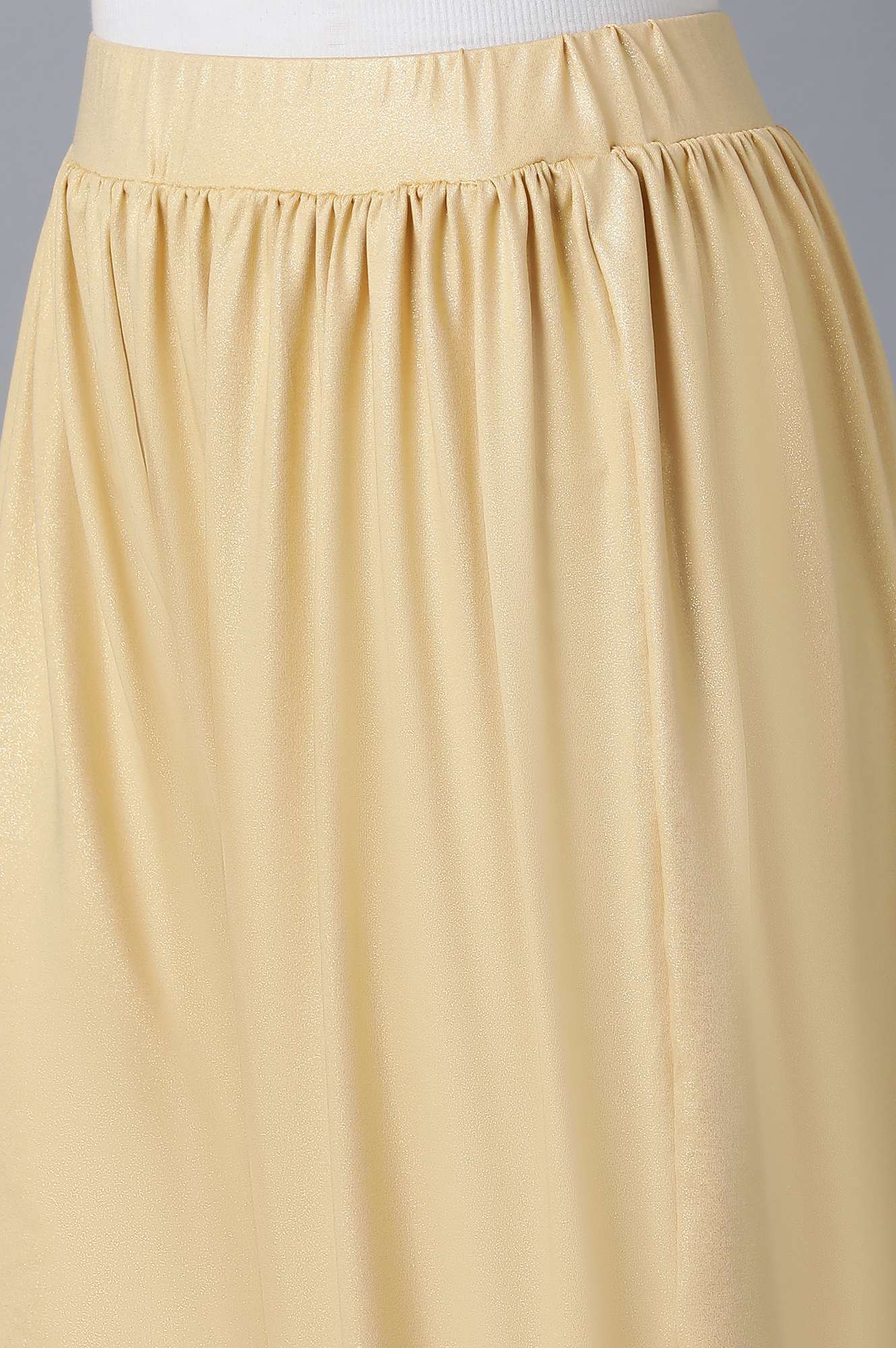 Gold Solid Loose Fit Pants With Elasticated Waist