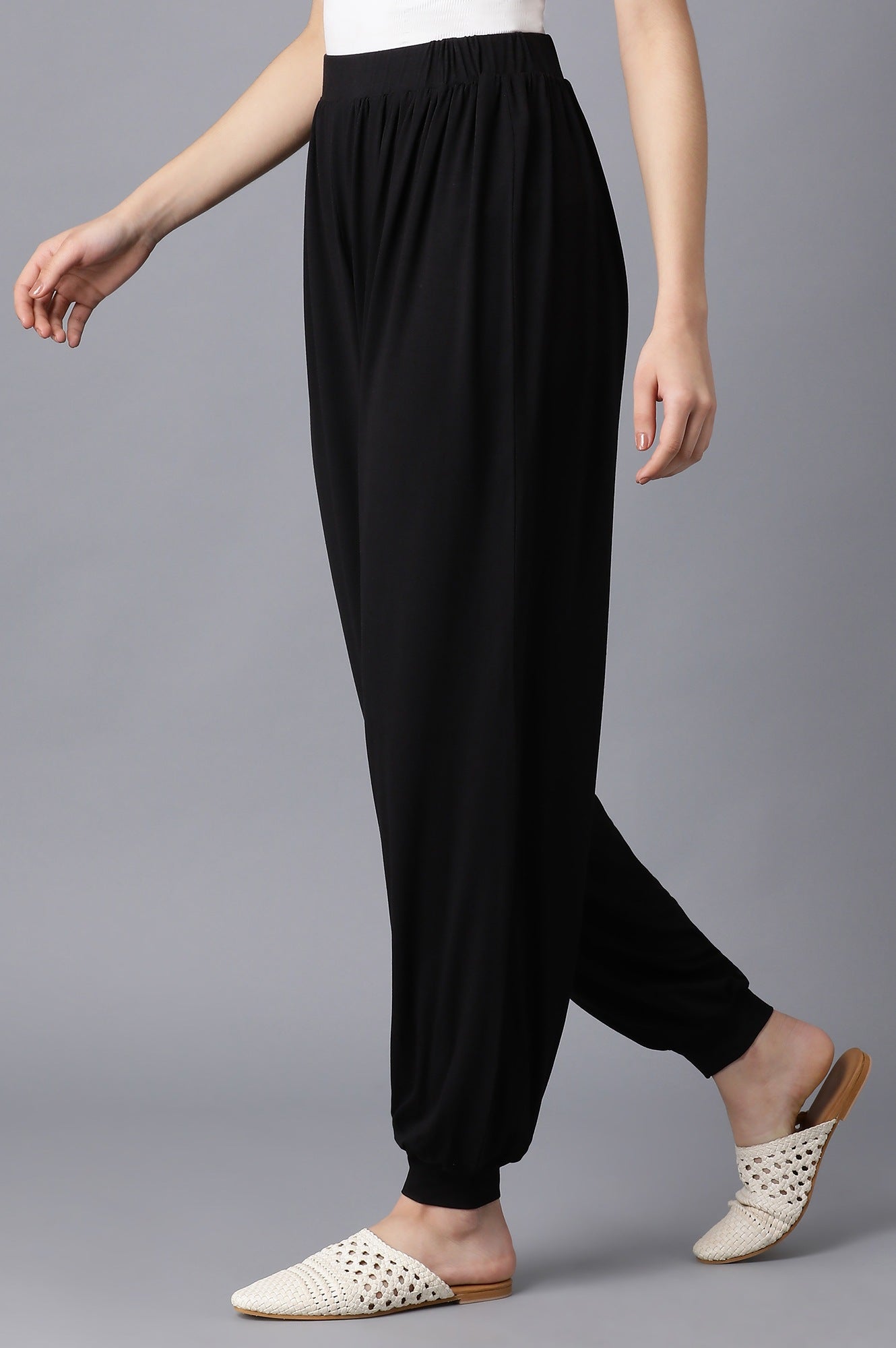 Black Solid Flared Pants With Elasticated Waist