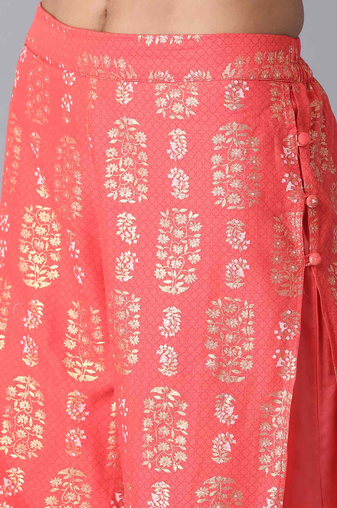 Red Floral Printed Wide Leg Cotton Palazzo With Elasticated Waist