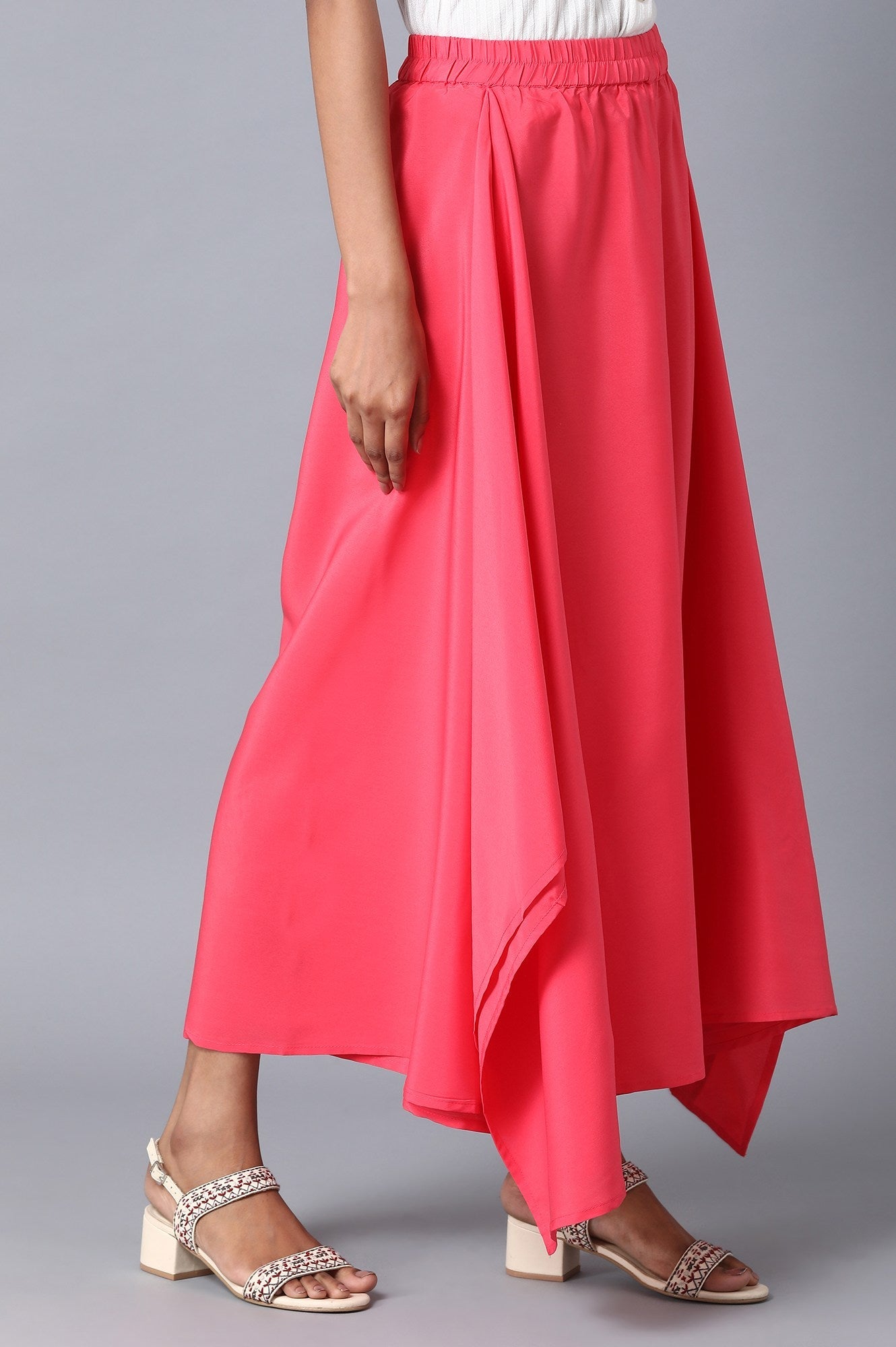 Pink Solid Flared Woven Palazzo With Elasticated Waistband