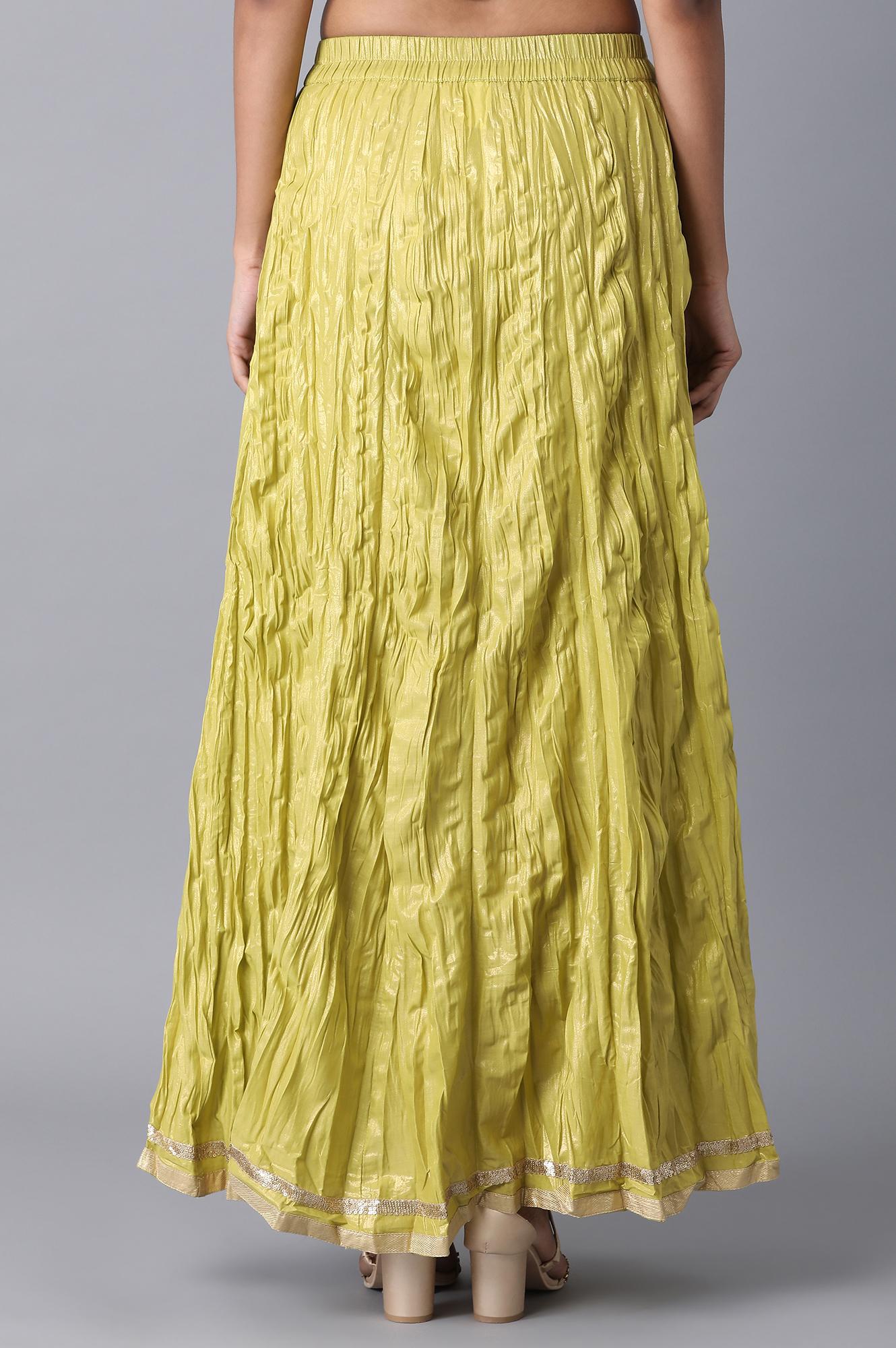 Mehendi Green Floral Printed Flared Cotton Skirt with Elasticated Waist