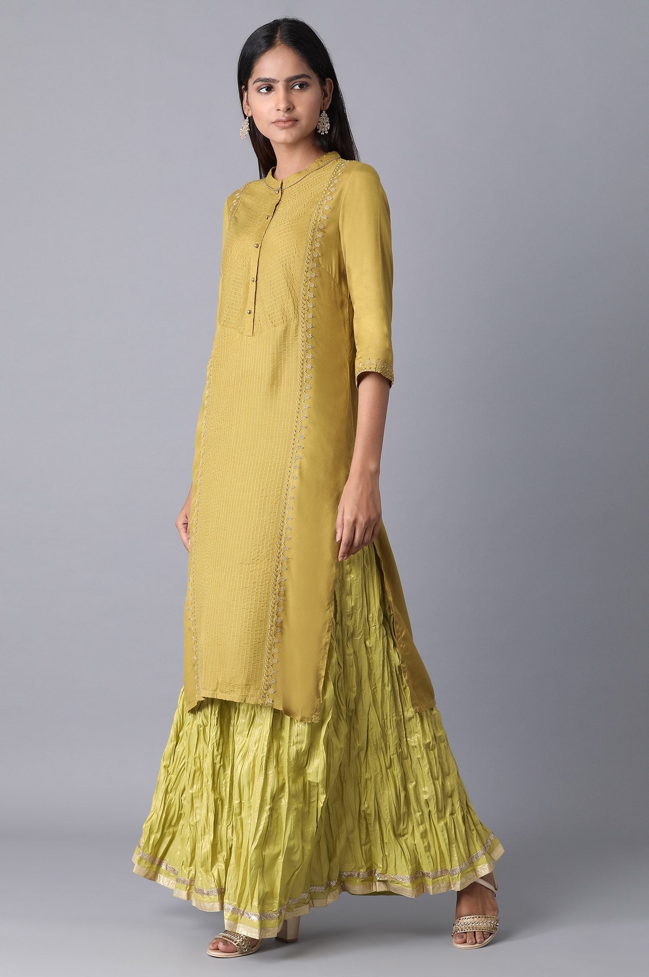 Mehendi Green Floral Printed Flared Cotton Skirt with Elasticated Waist