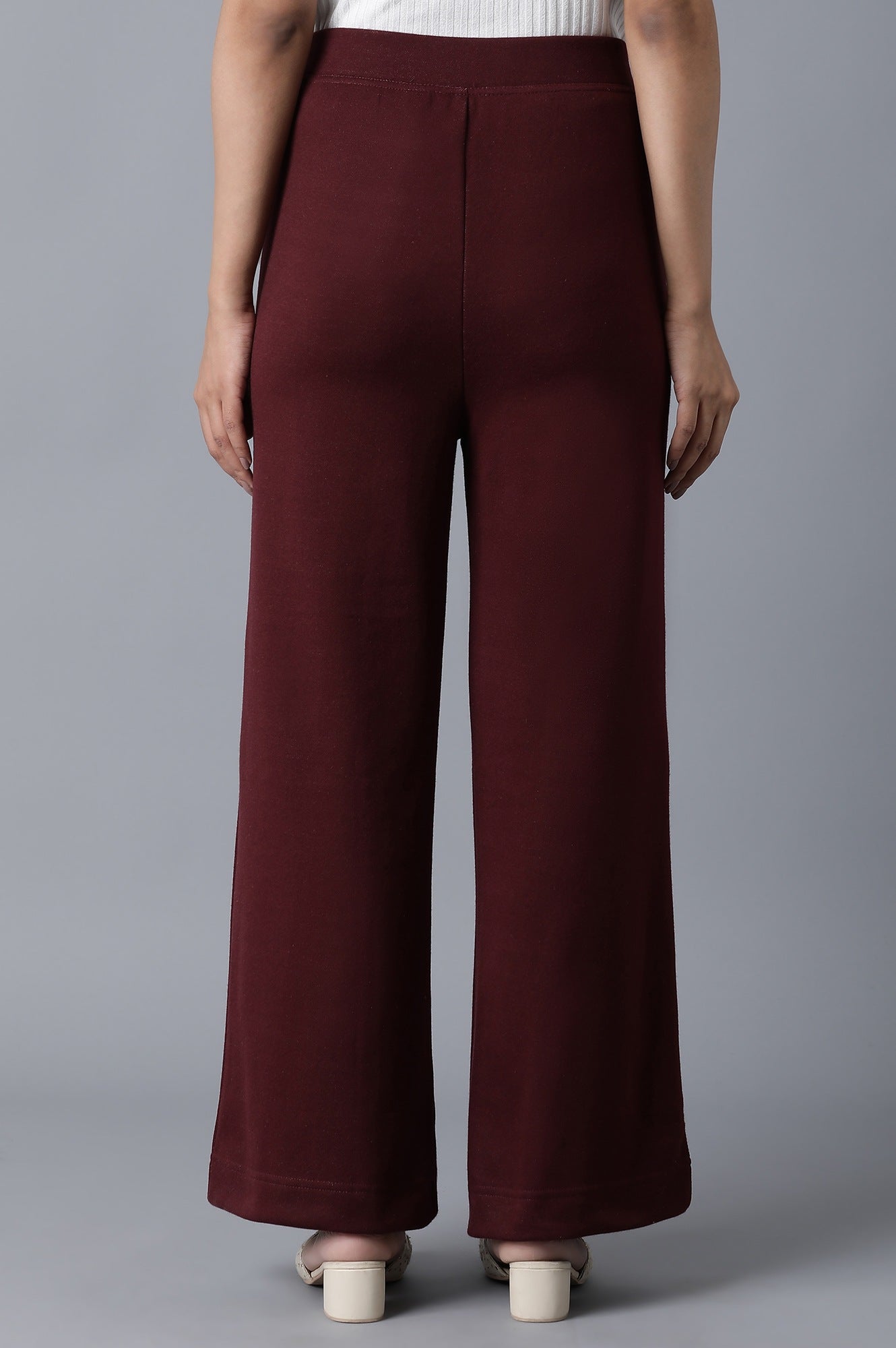 Maroon Solid Straight Fit Palazzo With Elasticated Waistband
