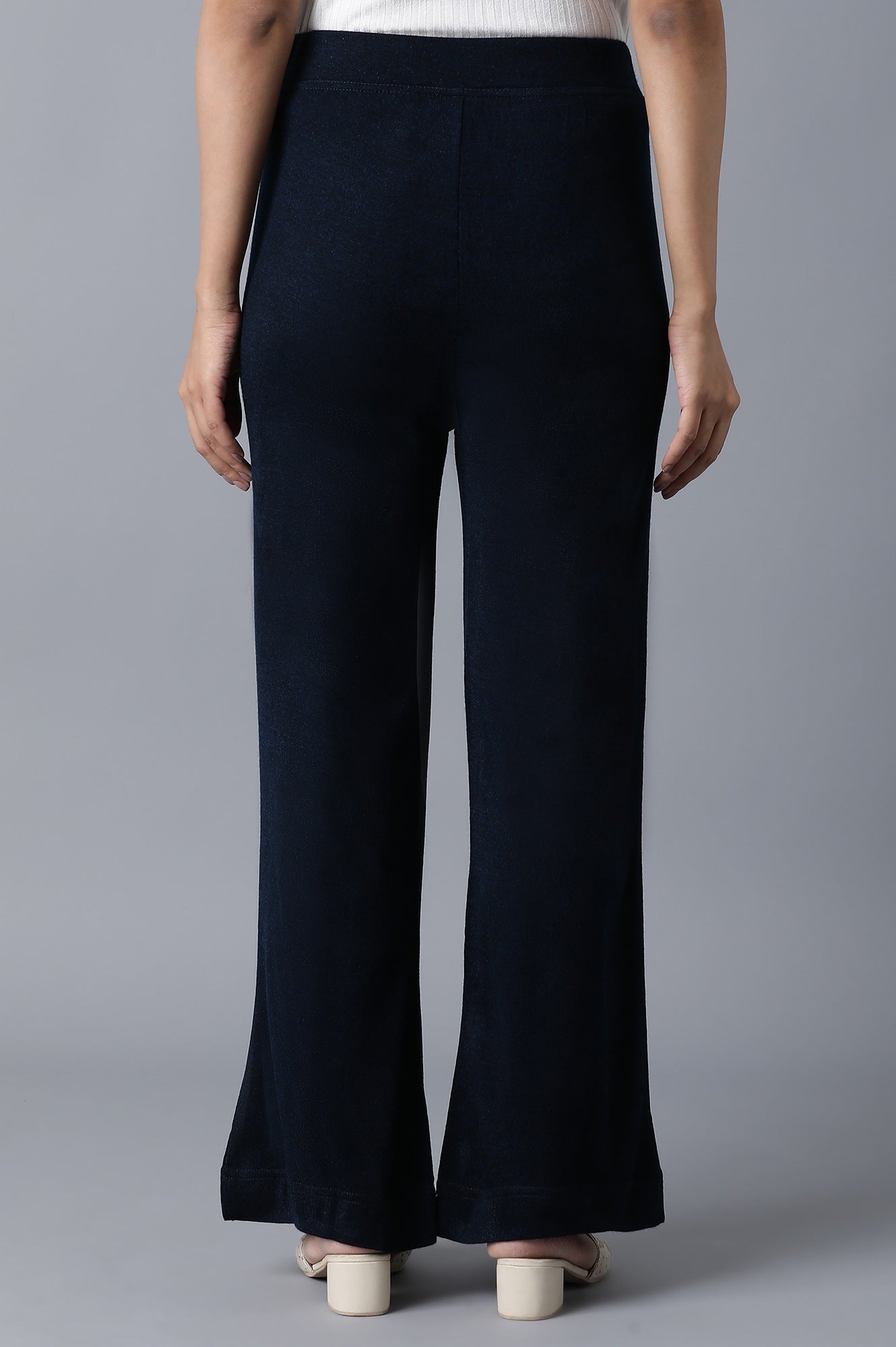 Navy Blue Solid Straight Fit Palazzo With Elasticated Waist