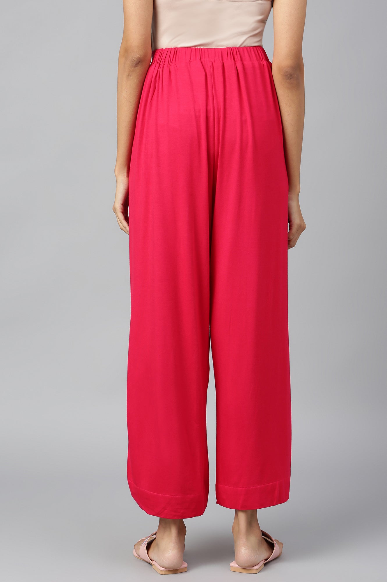 Pink Solid Flared Palazzo With Elasticated Waist