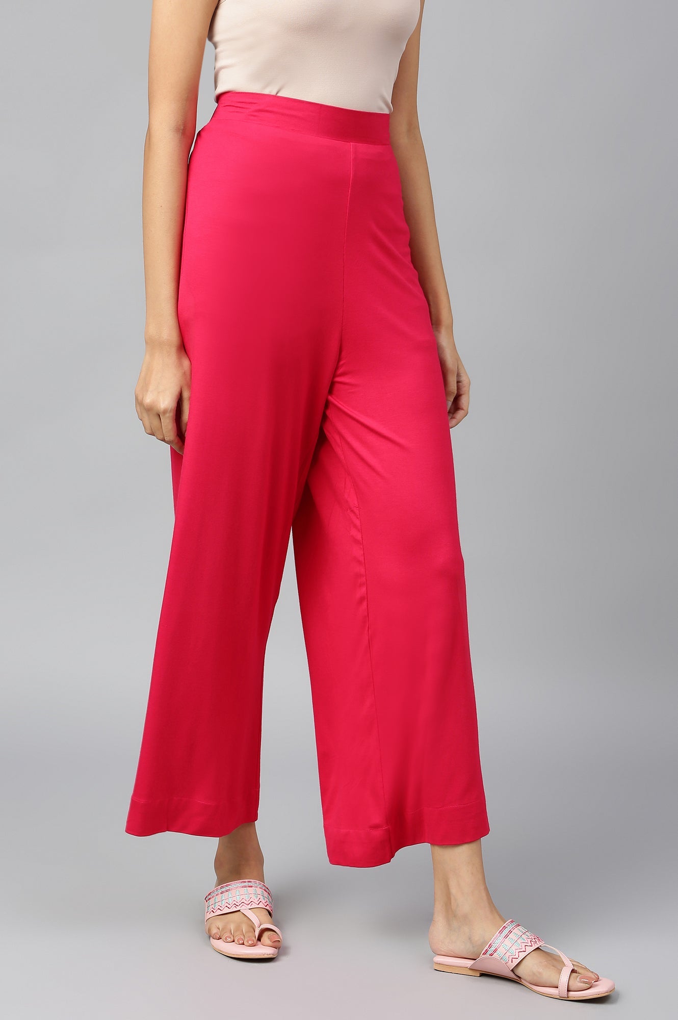 Pink Solid Flared Palazzo With Elasticated Waist