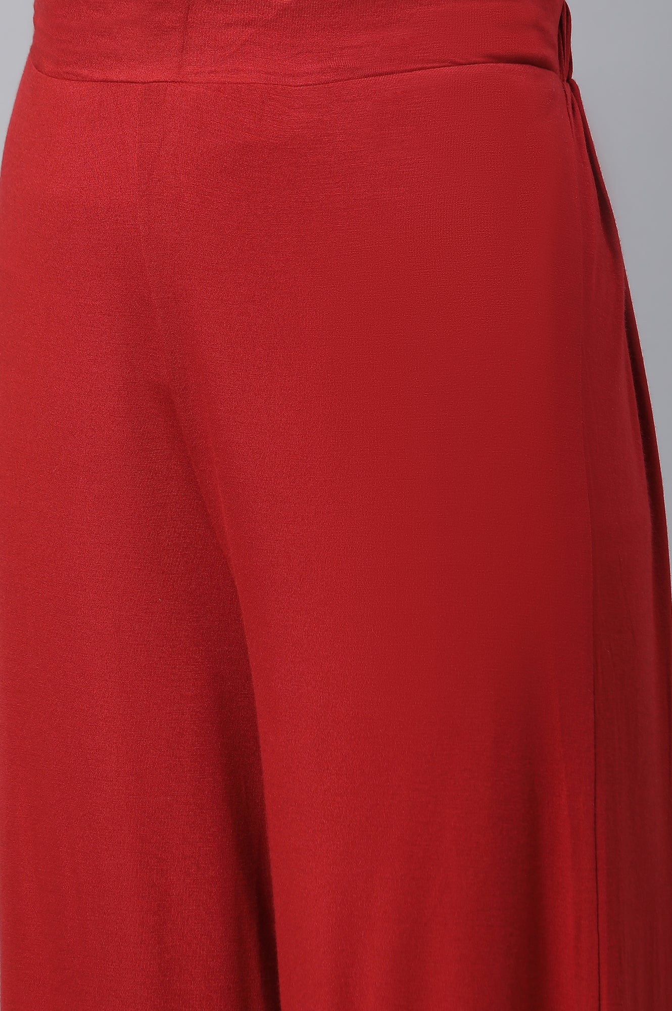 Red Solid Flared Palazzo With Elasticated Waist