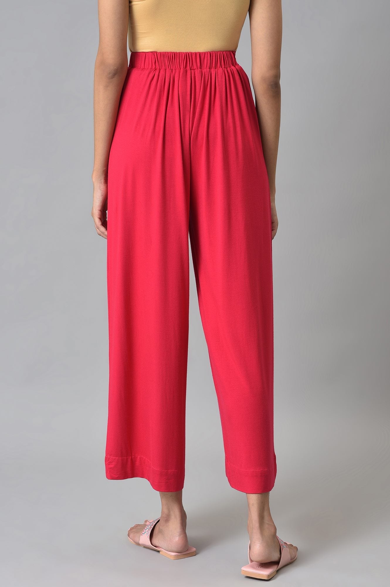 Pink Solid Straight Fit Palazzo With Elasticated Waist