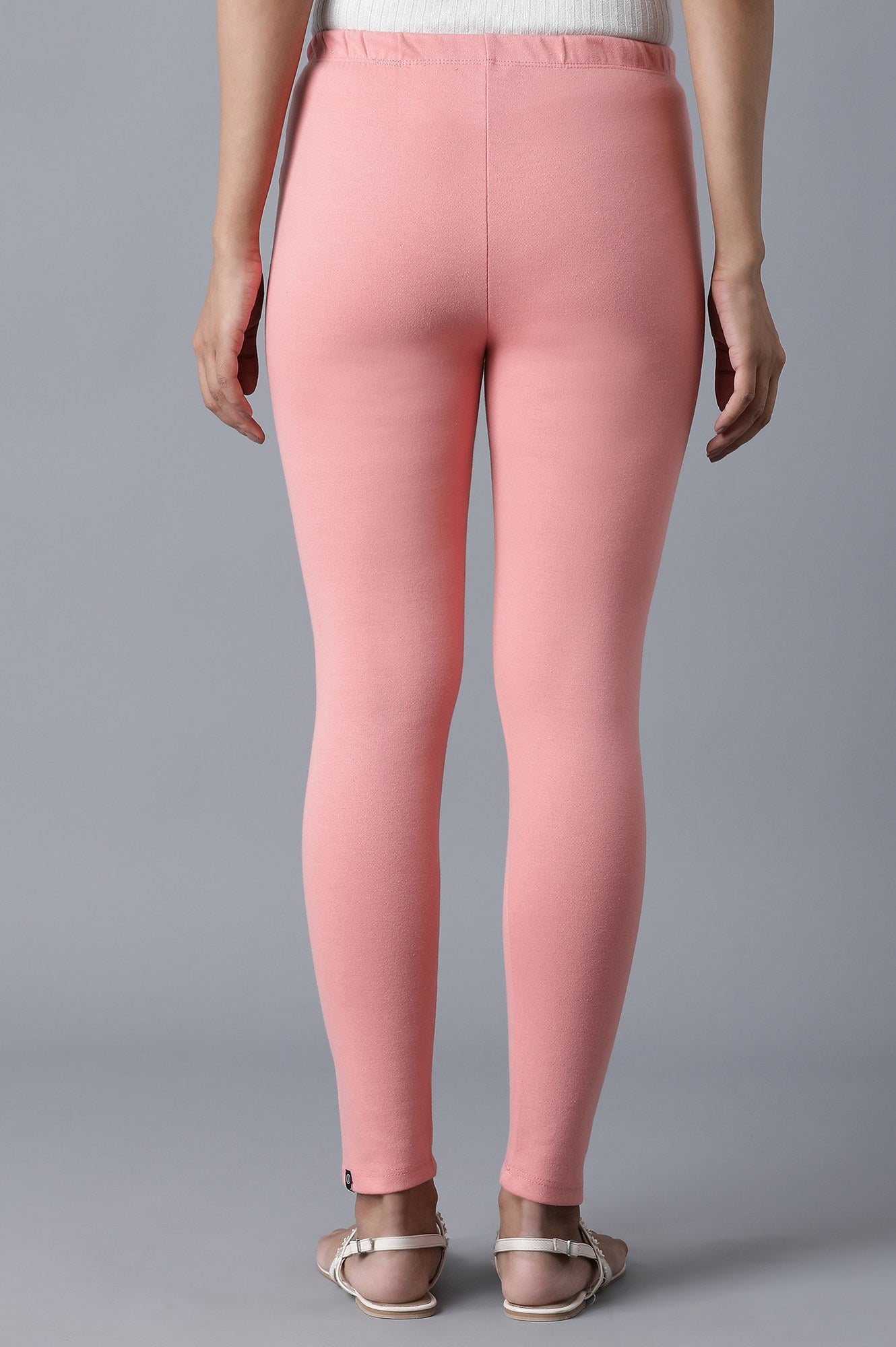 Pink Solid Skinny Fit Cotton Tights With Elasticated Waistband