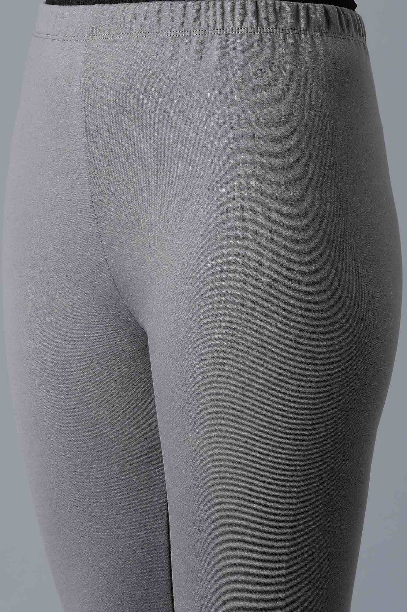 Grey Solid Skinny Fit Cotton Tights With Elasticated Waistband
