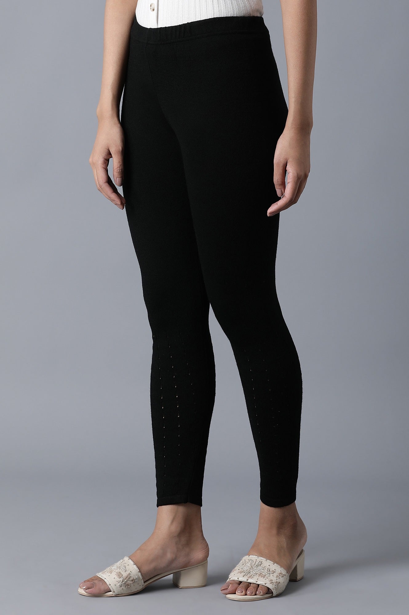 Black Pointelle Skinny Fit Tights With Elasticated Waist