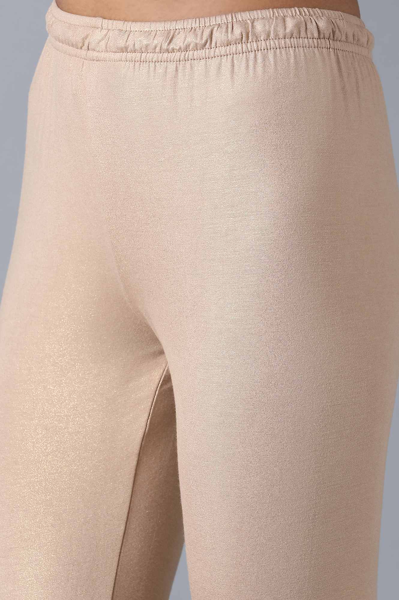 Pale Beige Knitted Viscose Lycra Churidar