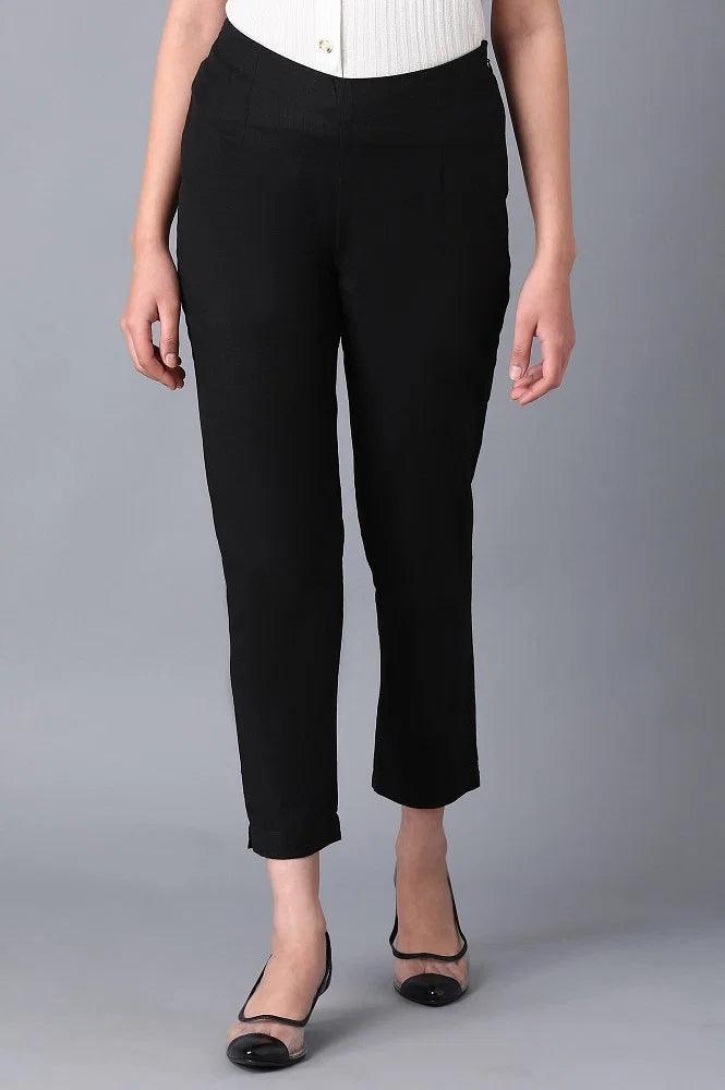 Black Solid Trousers - wforwoman