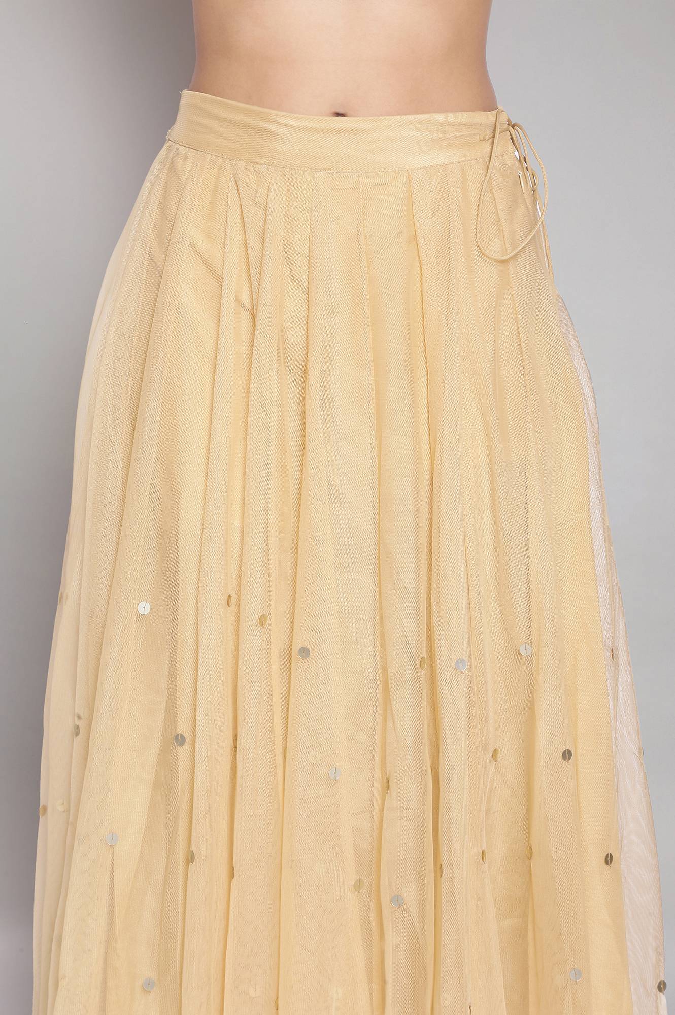 Gold Solid Sequin Flared Woven Skirt