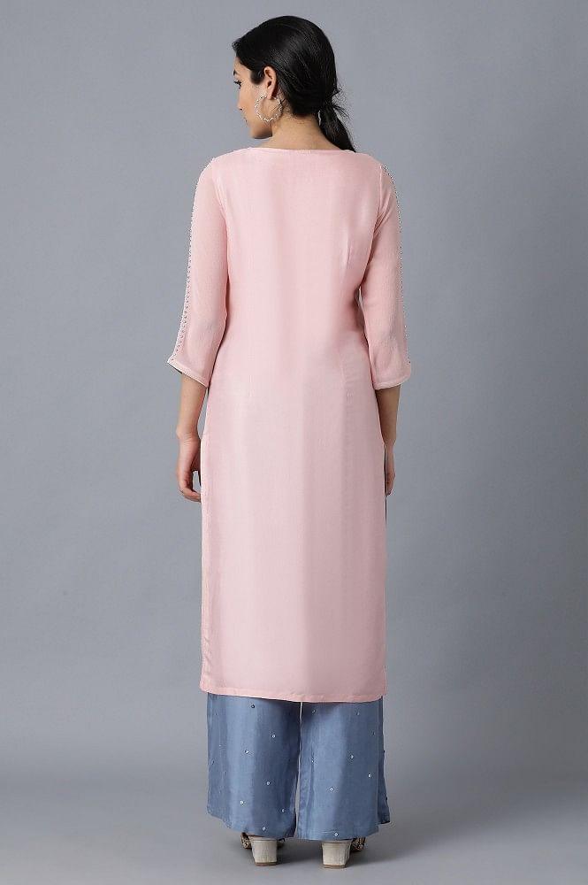 Pink Round Neck Printed kurta - wforwoman