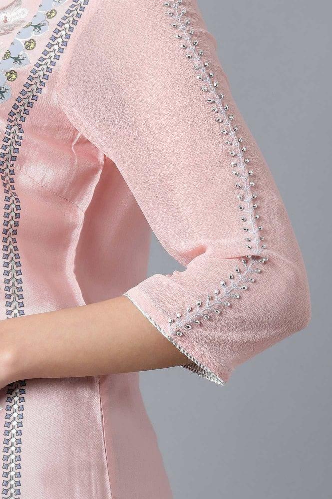 Pink Round Neck Printed kurta - wforwoman