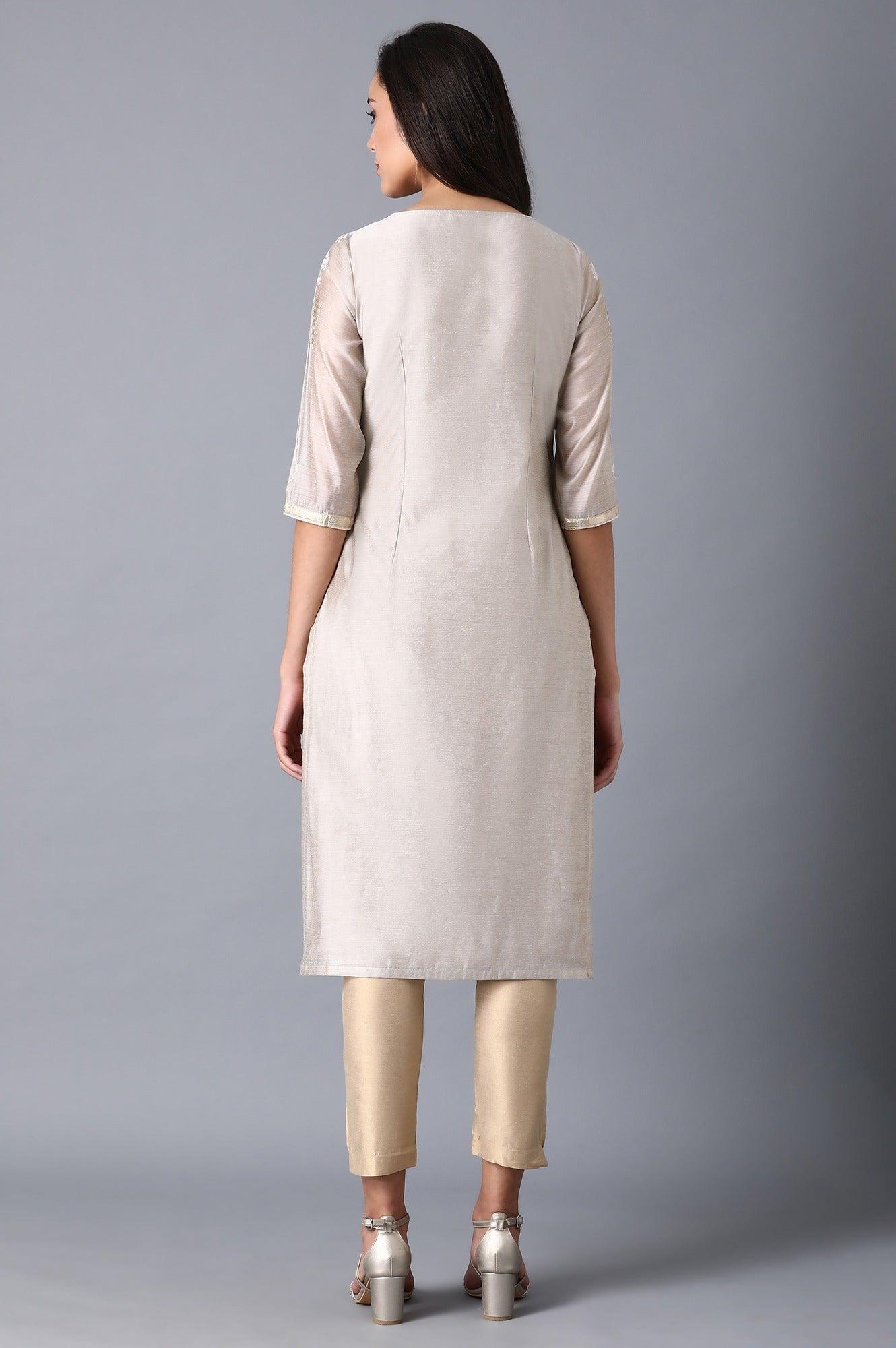 Beige Multicoloured Chanderi kurta - wforwoman