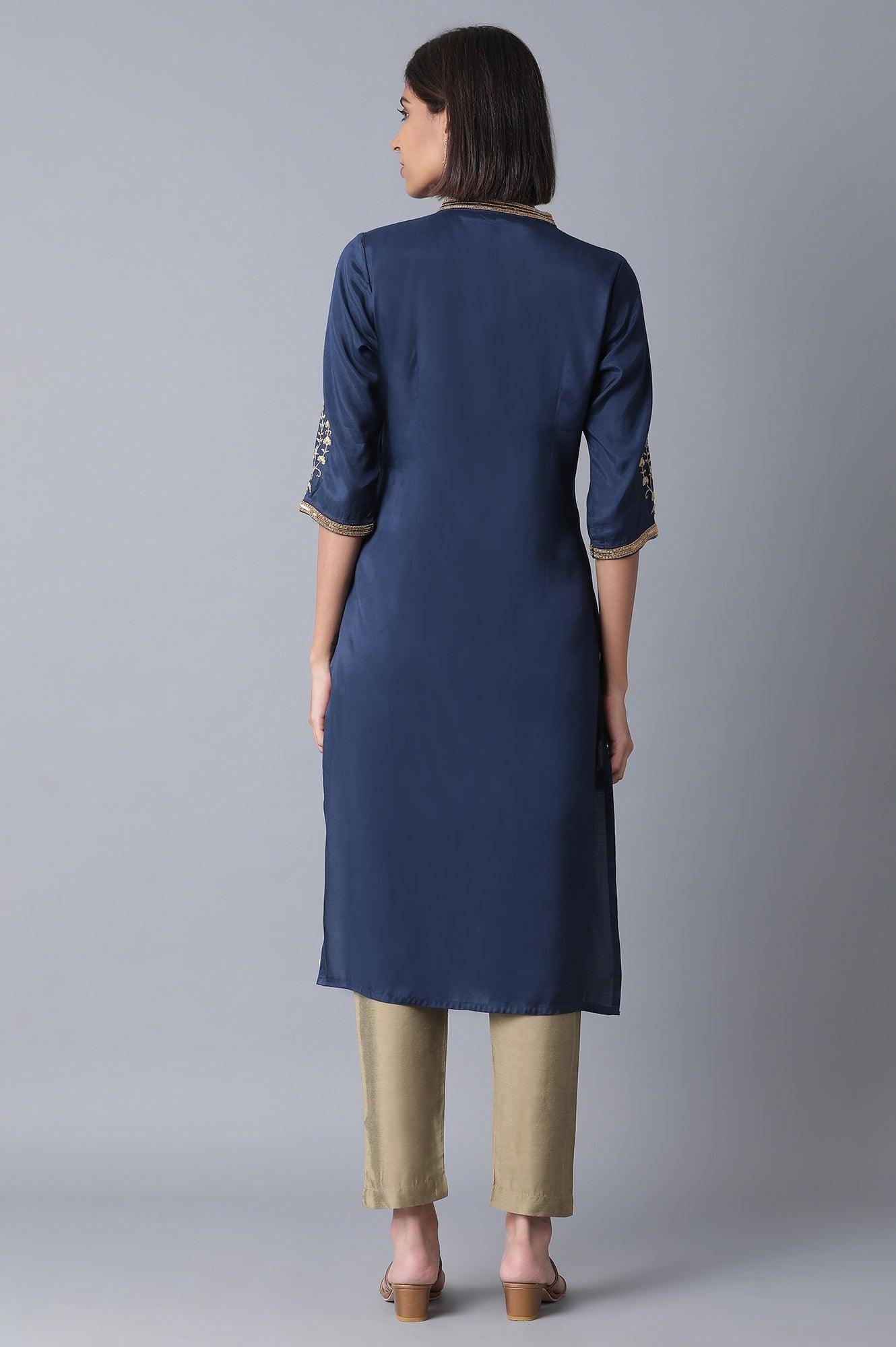 Navy Blue Straight kurta - wforwoman