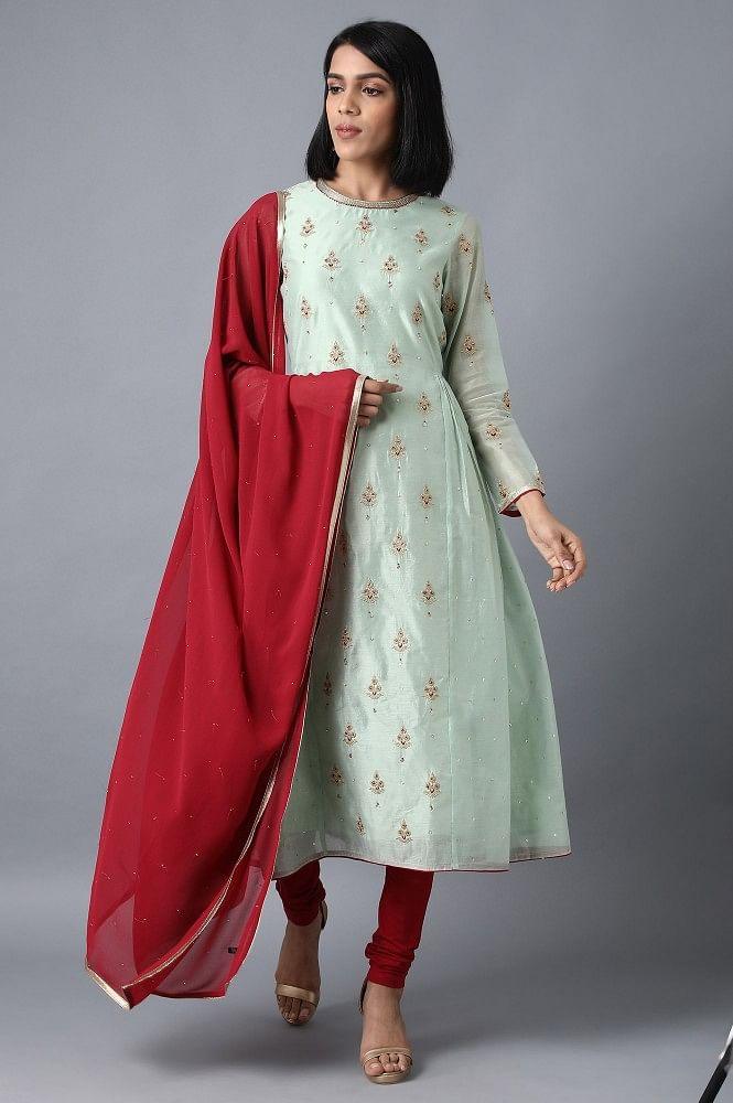 Green Round Neck kurta Set - wforwoman