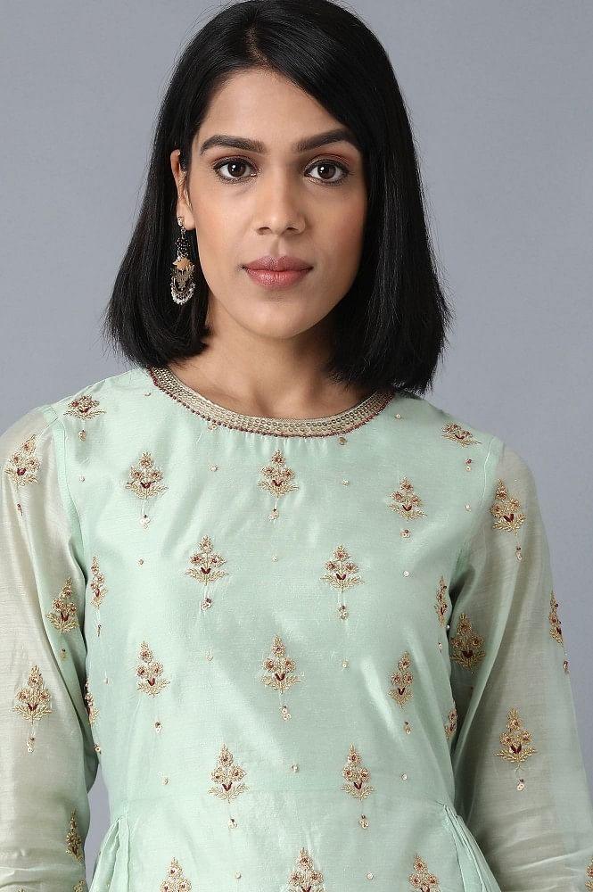 Green Round Neck kurta Set - wforwoman