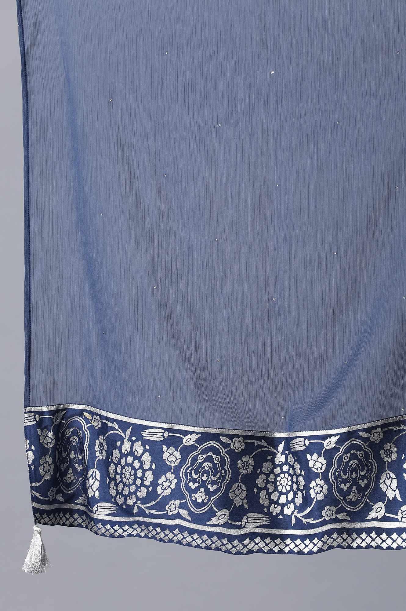 Navy Blue kurta-Culottes-Drape Set - wforwoman