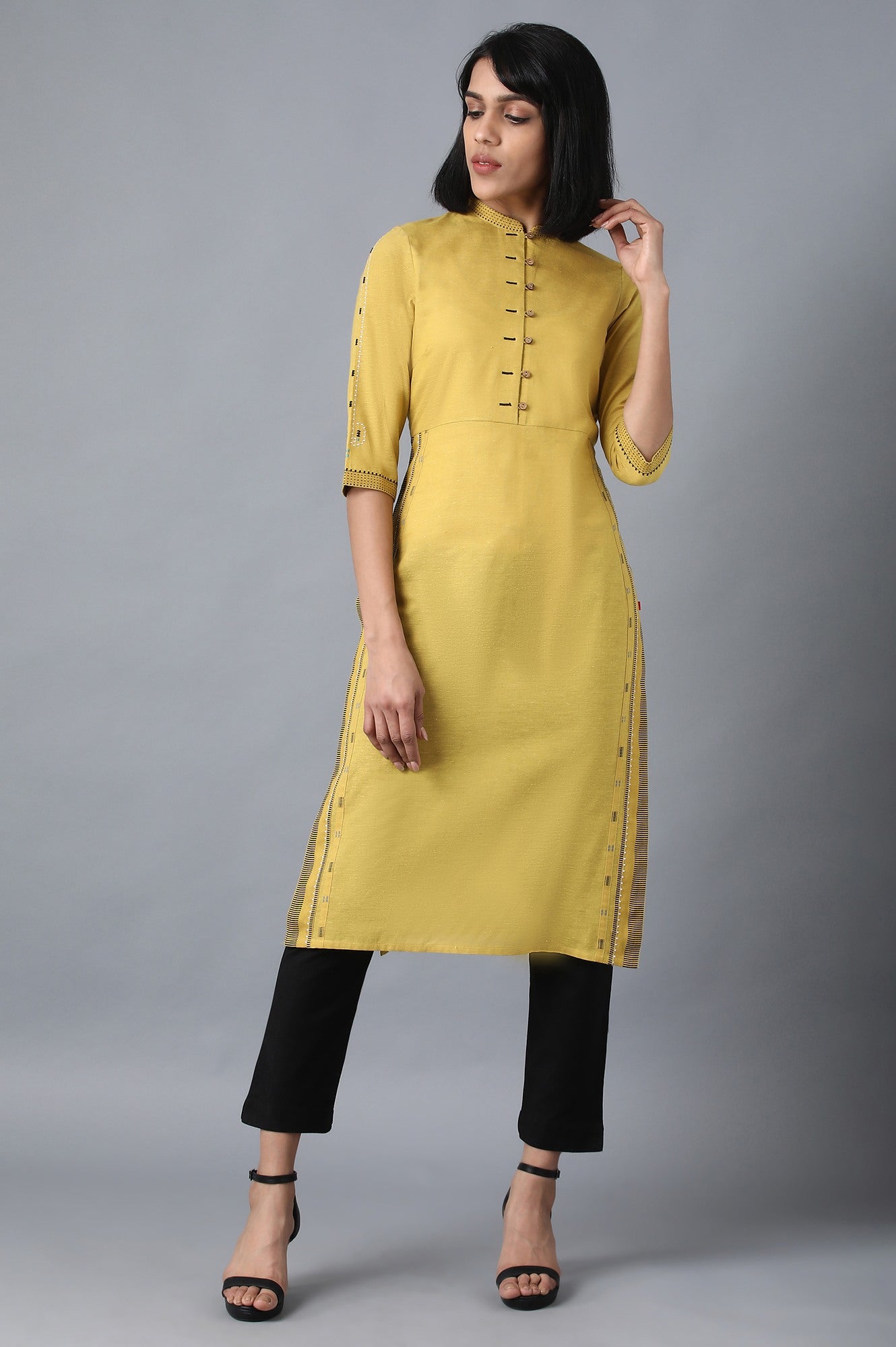 Yellow Mandarin Neck kurta