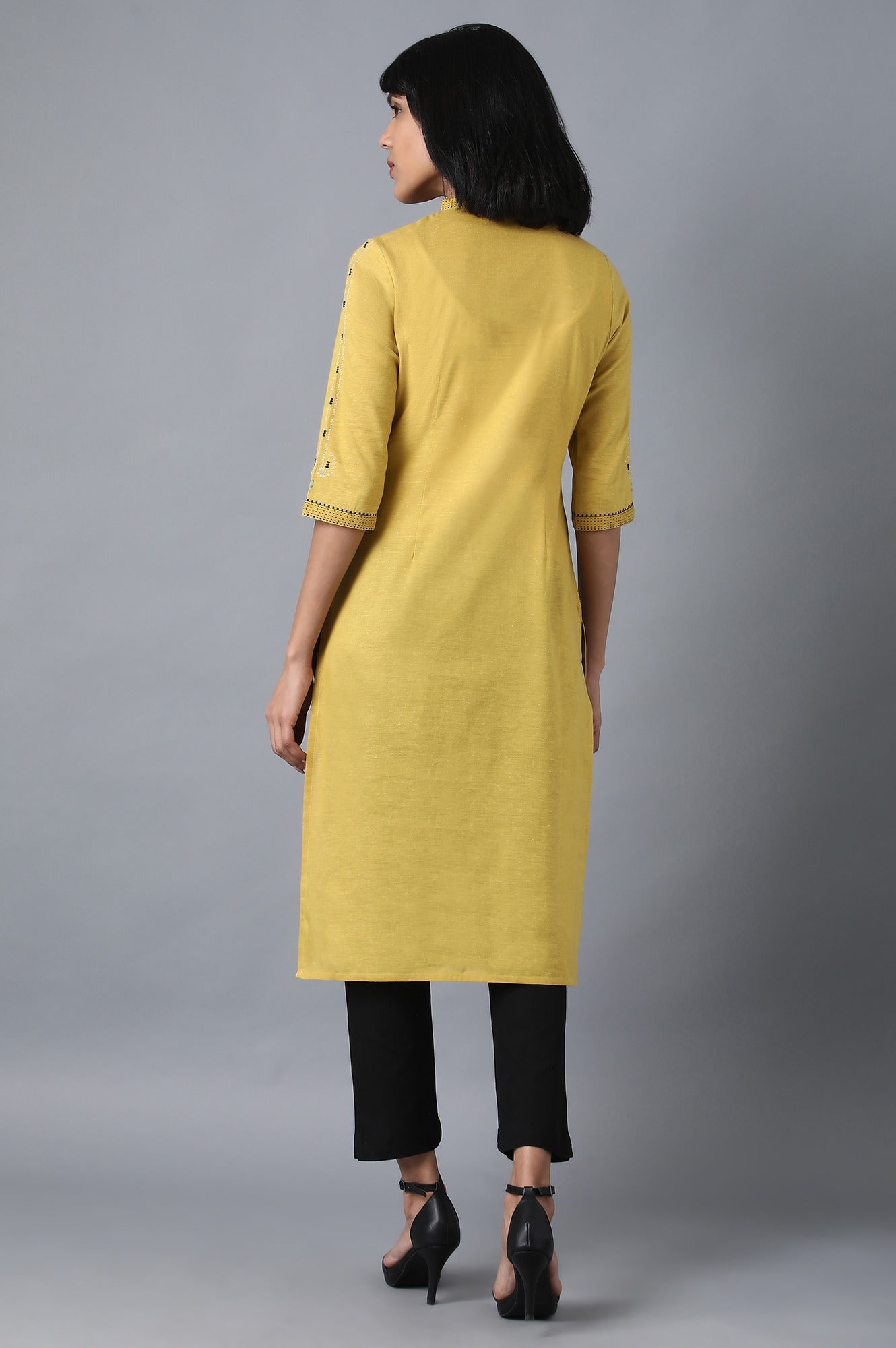 Yellow Mandarin Neck kurta