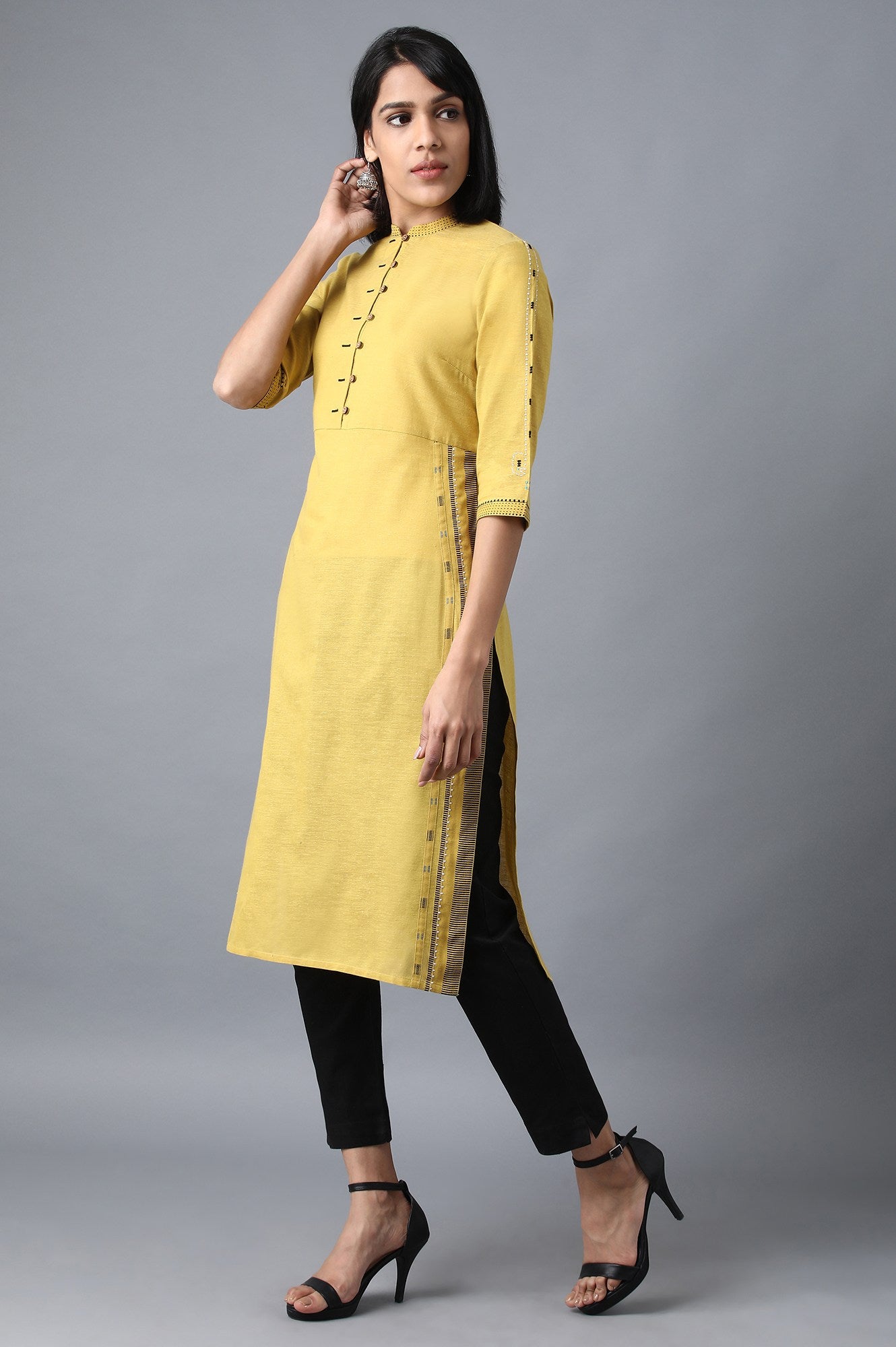 Yellow Mandarin Neck kurta