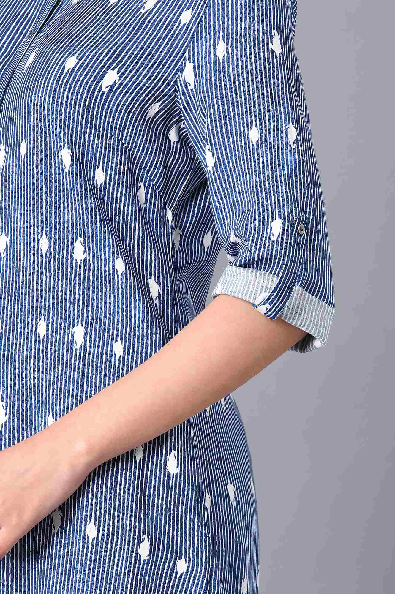 Blue Mandarin Neck Printed kurta