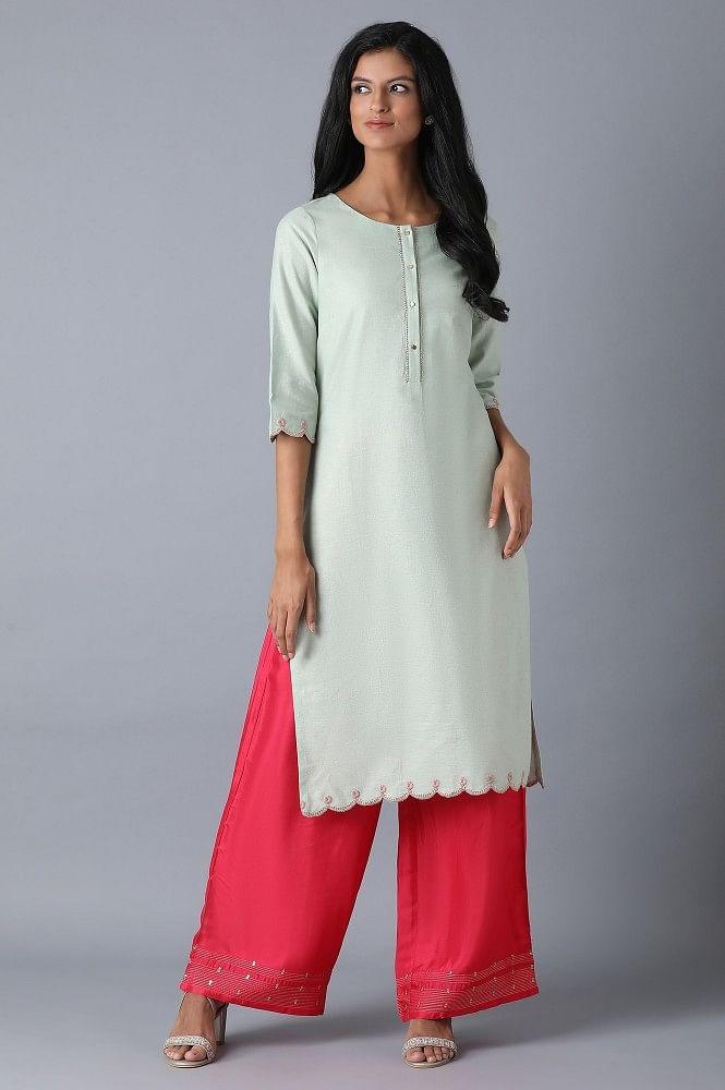 Mint Green Foiled kurta - wforwoman