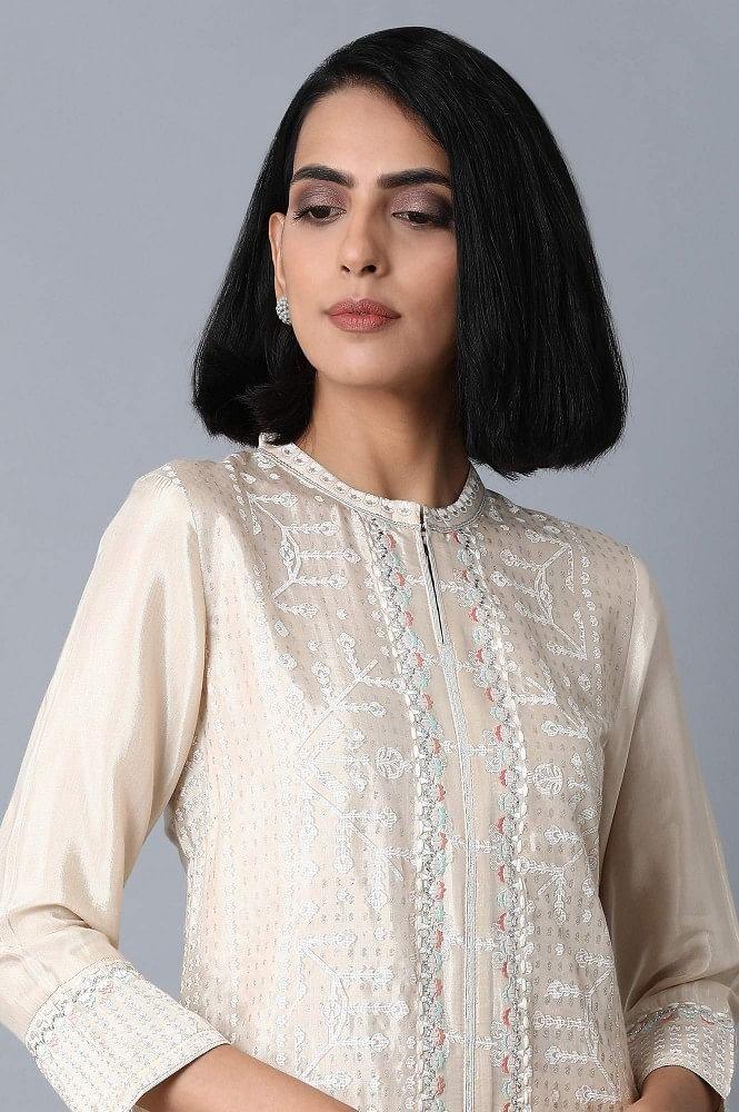 Beige Glitter Printed kurta - wforwoman