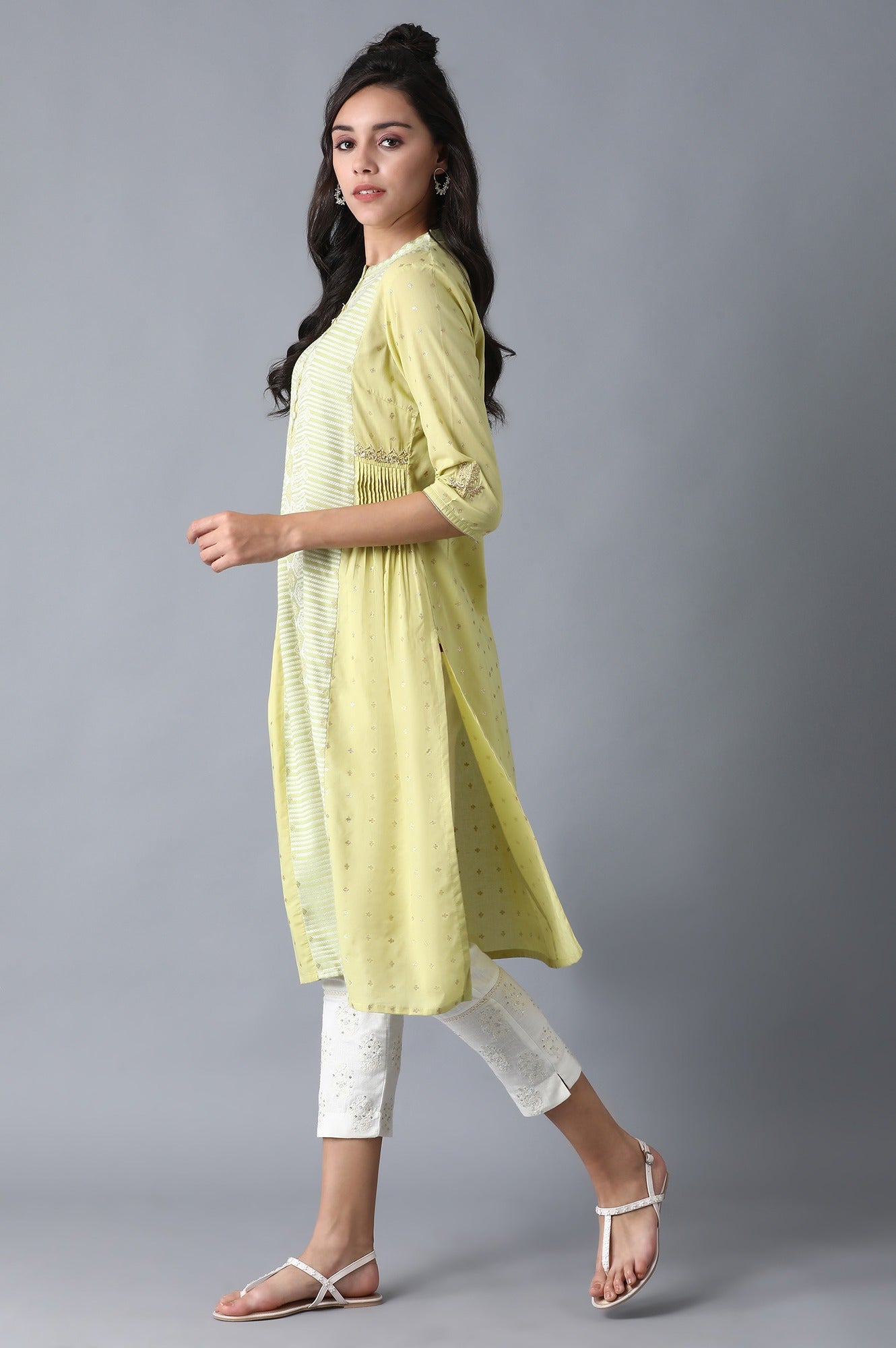 Green Mandarin Neck Dobby kurta