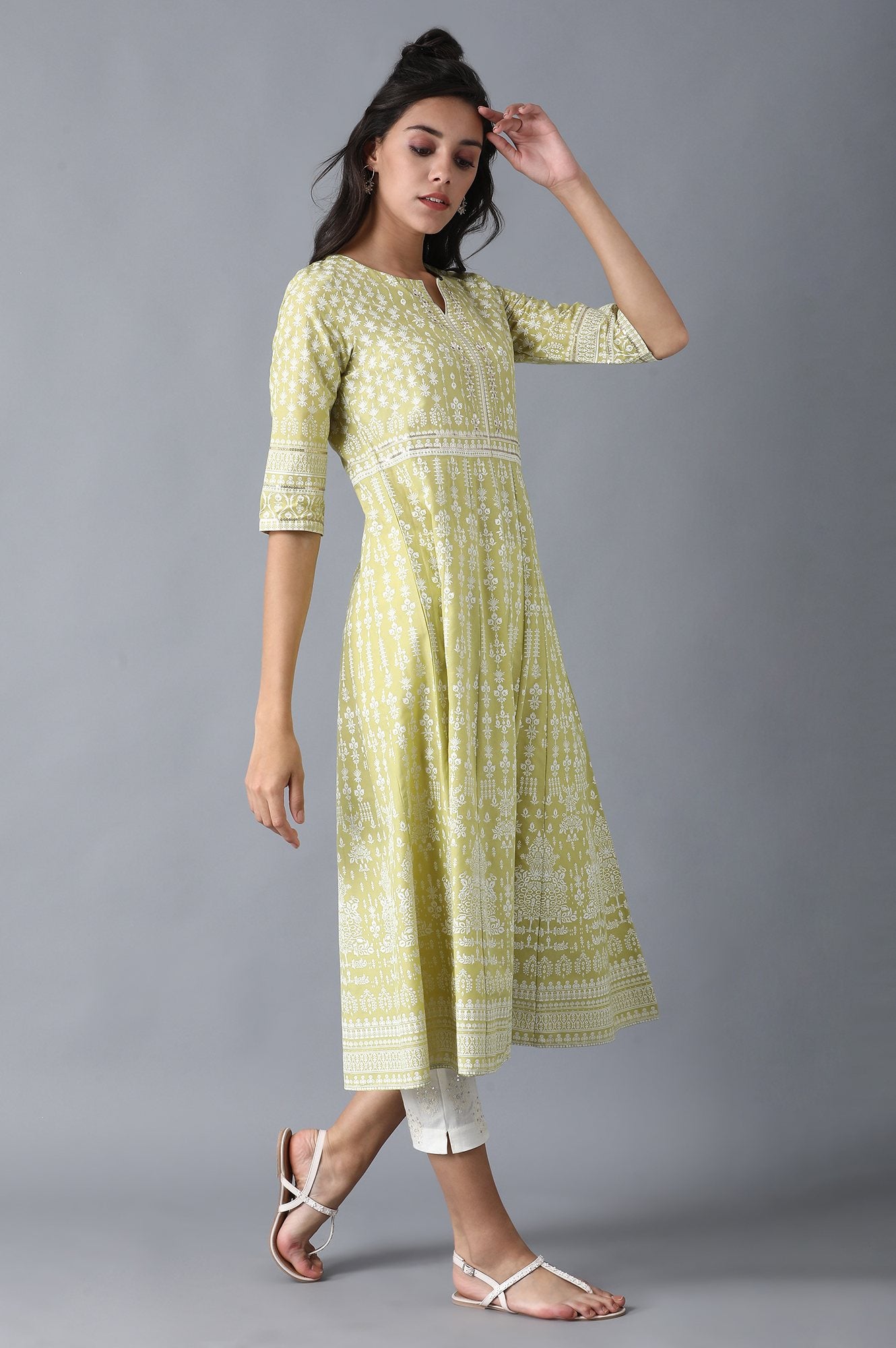 Green Mandarin Neck Dobby kurta