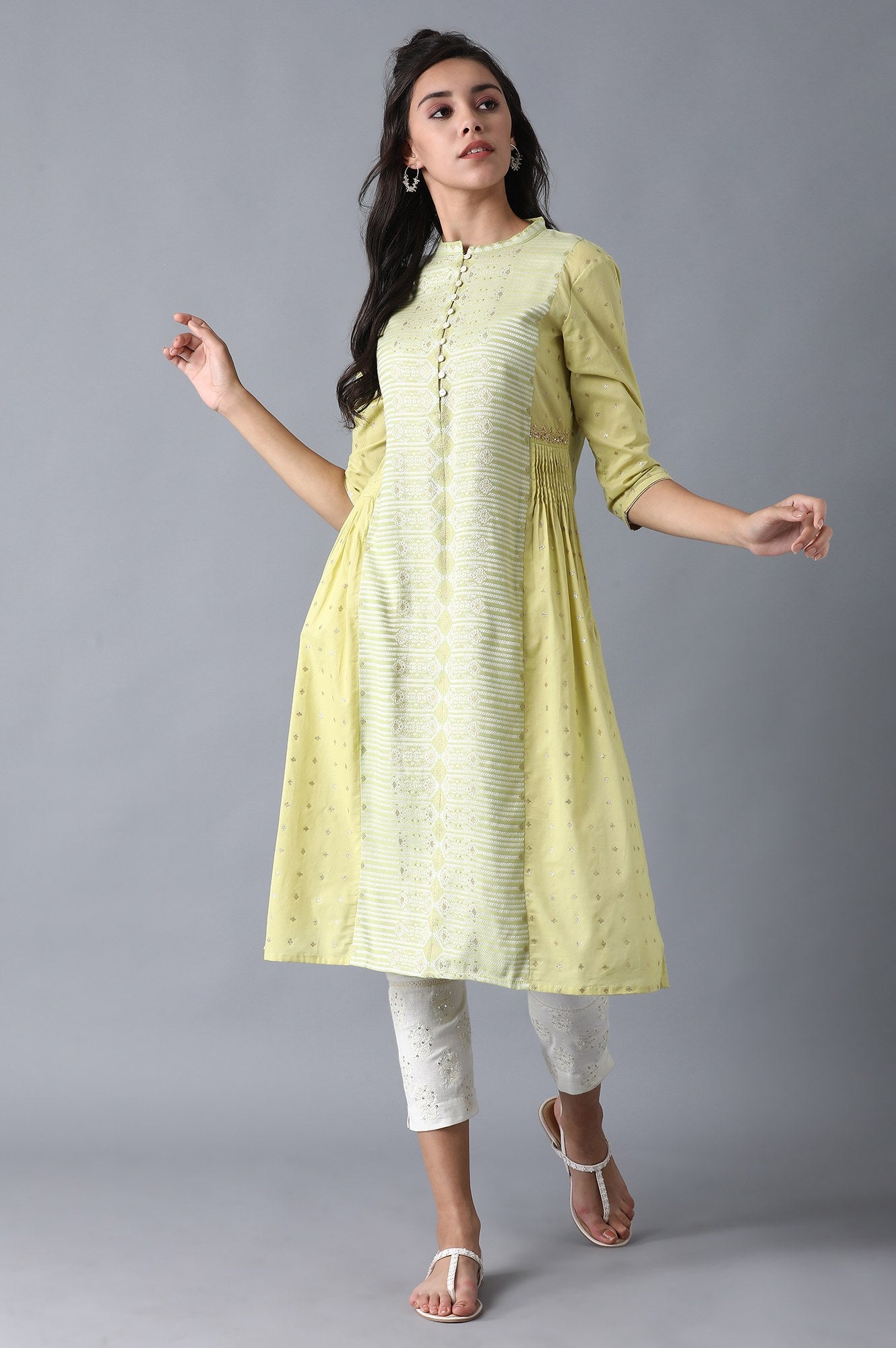 Green Mandarin Neck Dobby kurta