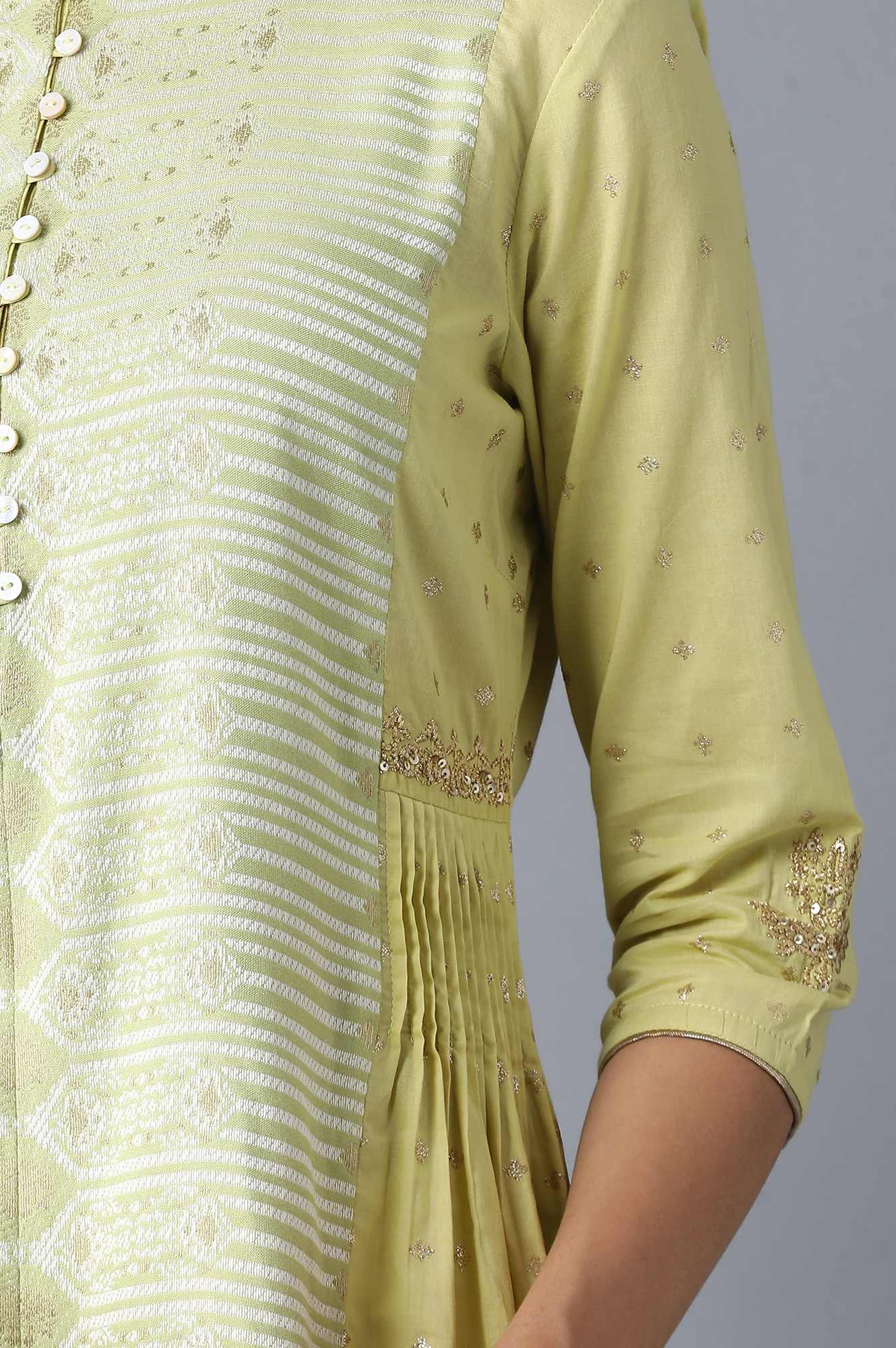 Green Mandarin Neck Dobby kurta