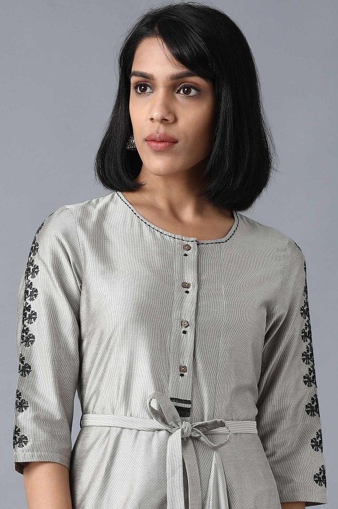 Ecru Round Neck Tie-up kurta - wforwoman