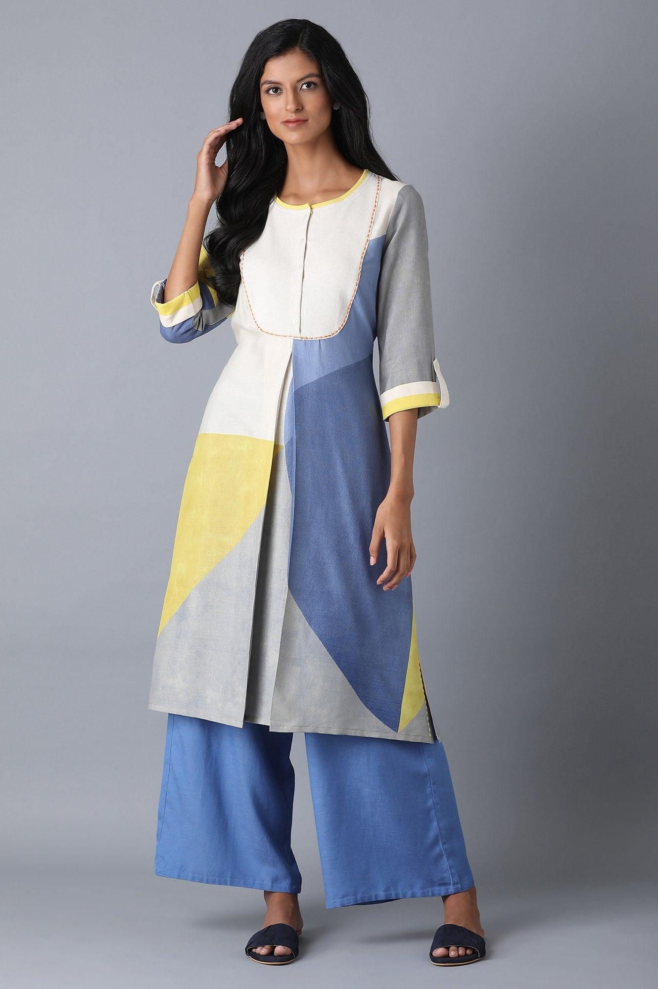 Ecru Abstract Print kurta - wforwoman