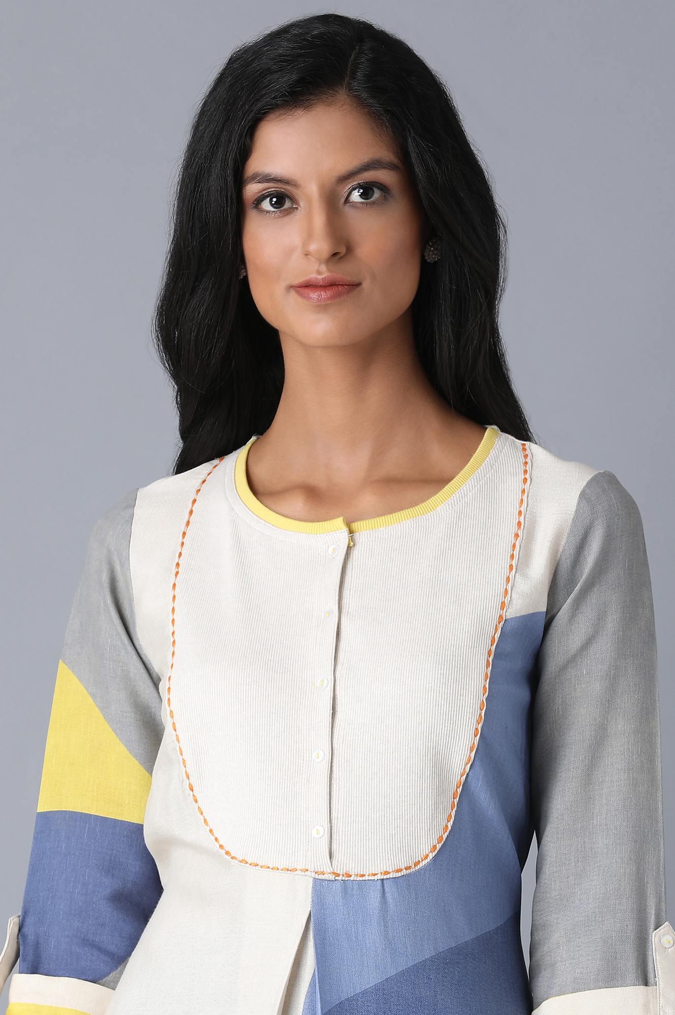 Ecru Abstract Print kurta - wforwoman