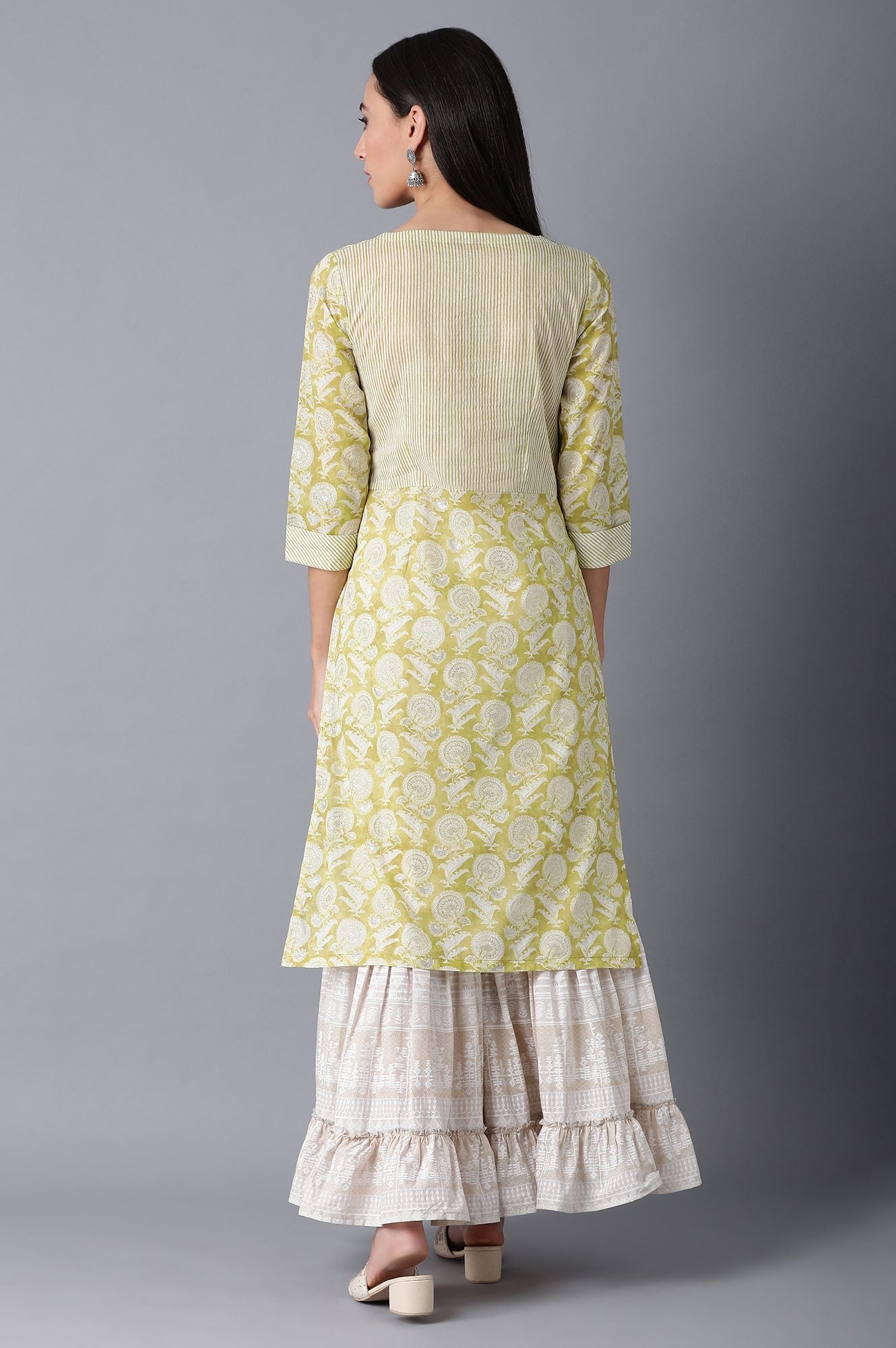 Green Round Neck Printed kurta